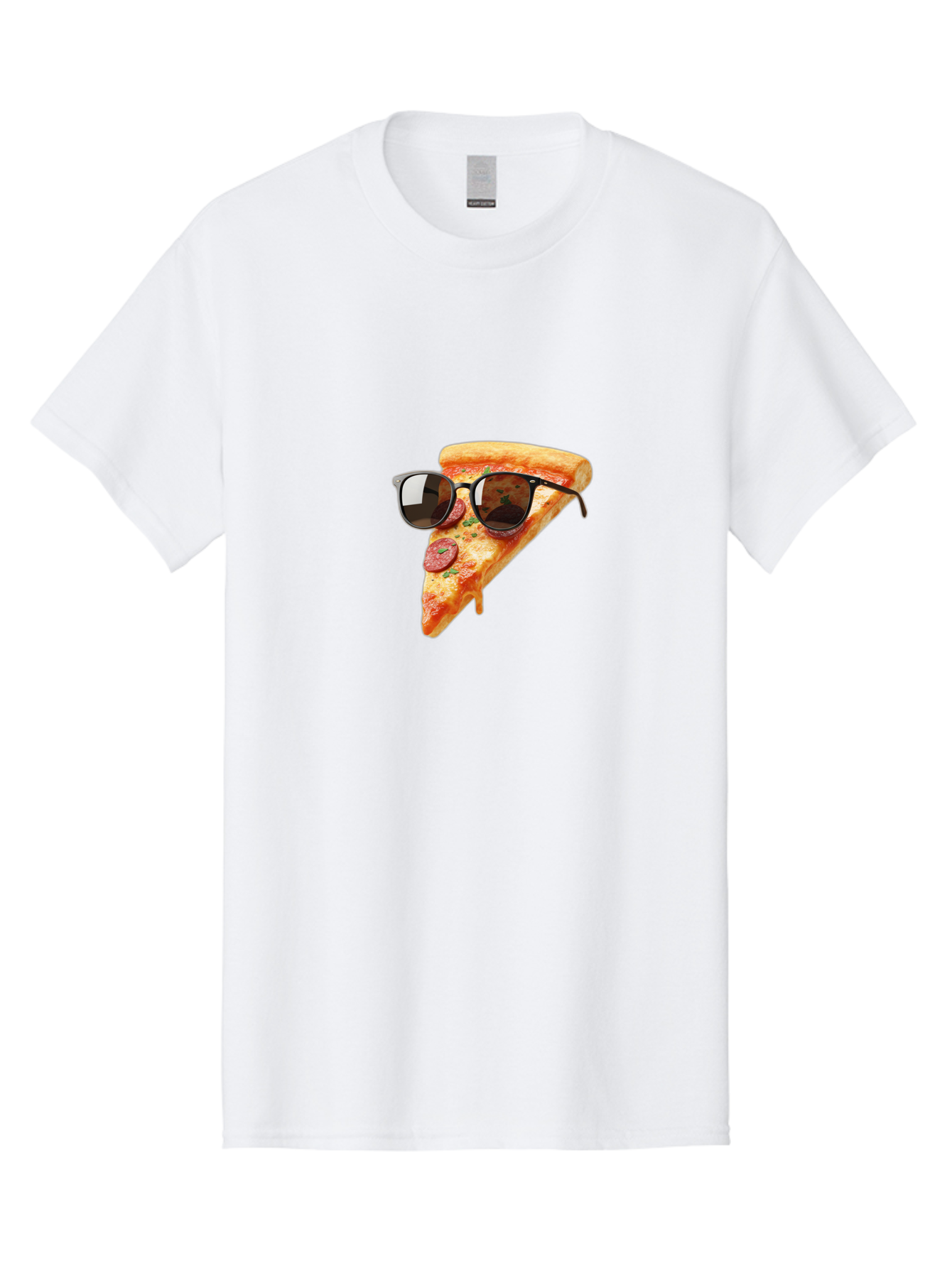 Pizza-Slice-Sunglasses-2 Men'S Graphic Tee, 100% Cotton, Comfortable Casual Summer Wear, Machine Washable, Pizza Slice Wearing Sunglasses, Funny Food, Quirky Humor, Cool Pizza, Sunglasses On Food, Comical Image, Playful Graphics, Bac307