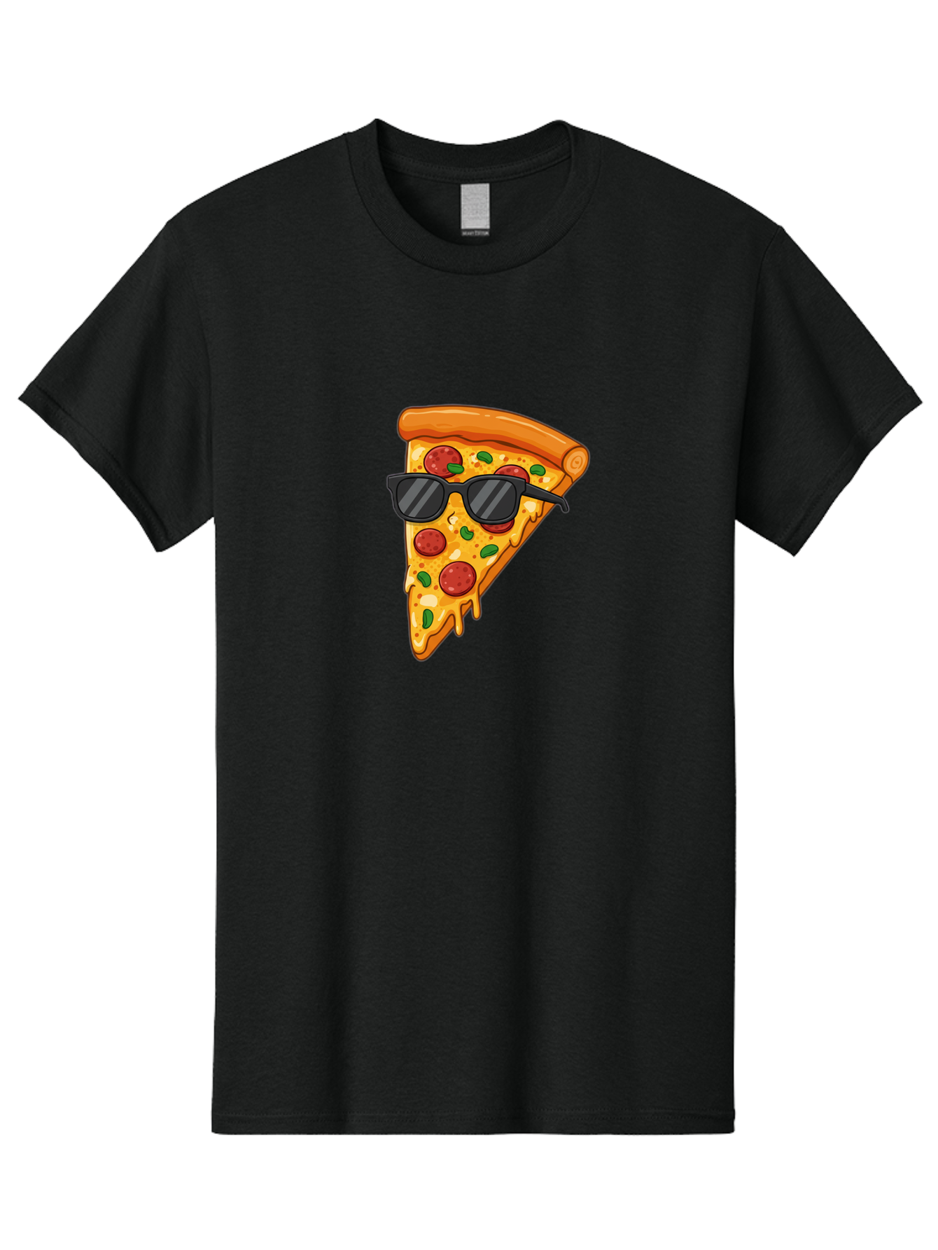 Pizza-Slice-Sunglasses-3 Men'S Graphic Tee, 100% Cotton, Comfortable Casual Summer Wear, Machine Washable, Pizza Slice With Sunglasses, Pepperoni Pizza, Cheesy Goodness, Melted Cheese, Green Peppers, Trendy Food, Fun Illustration, Casual Vibe, Bac308