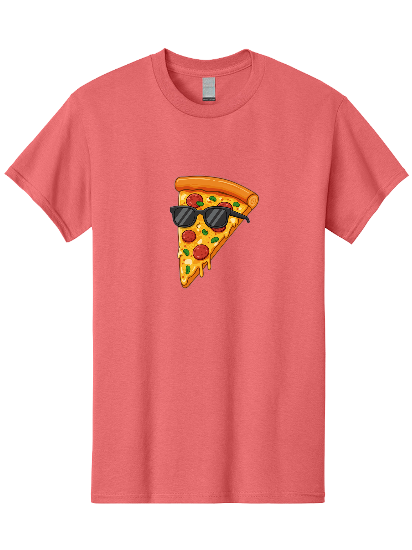 Pizza-Slice-Sunglasses-3 Men'S Graphic Tee, 100% Cotton, Comfortable Casual Summer Wear, Machine Washable, Pizza Slice With Sunglasses, Pepperoni Pizza, Cheesy Goodness, Melted Cheese, Green Peppers, Trendy Food, Fun Illustration, Casual Vibe, Bac308