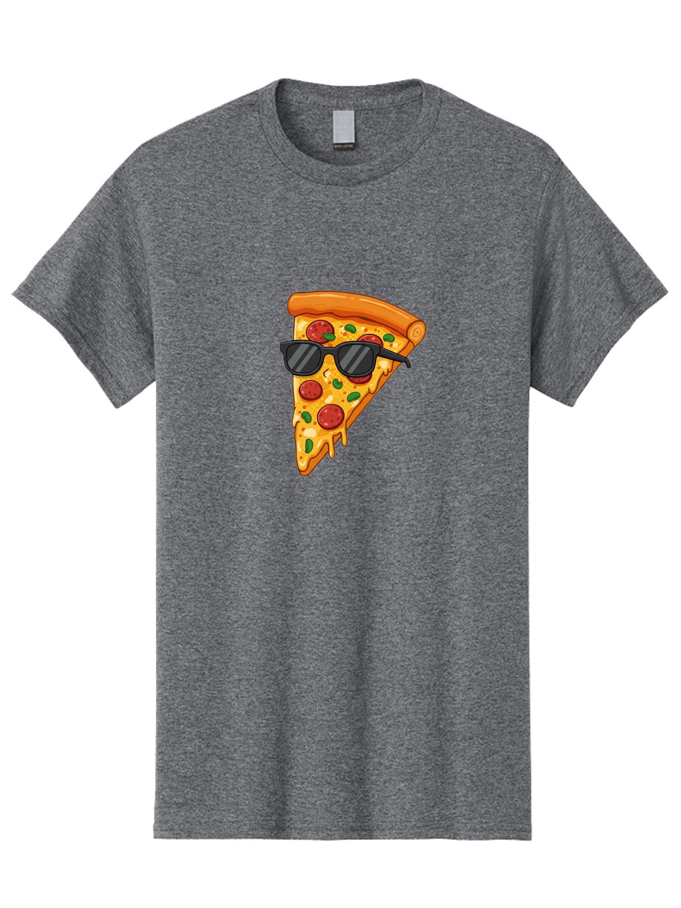 Pizza-Slice-Sunglasses-3 Men'S Graphic Tee, 100% Cotton, Comfortable Casual Summer Wear, Machine Washable, Pizza Slice With Sunglasses, Pepperoni Pizza, Cheesy Goodness, Melted Cheese, Green Peppers, Trendy Food, Fun Illustration, Casual Vibe, Bac308