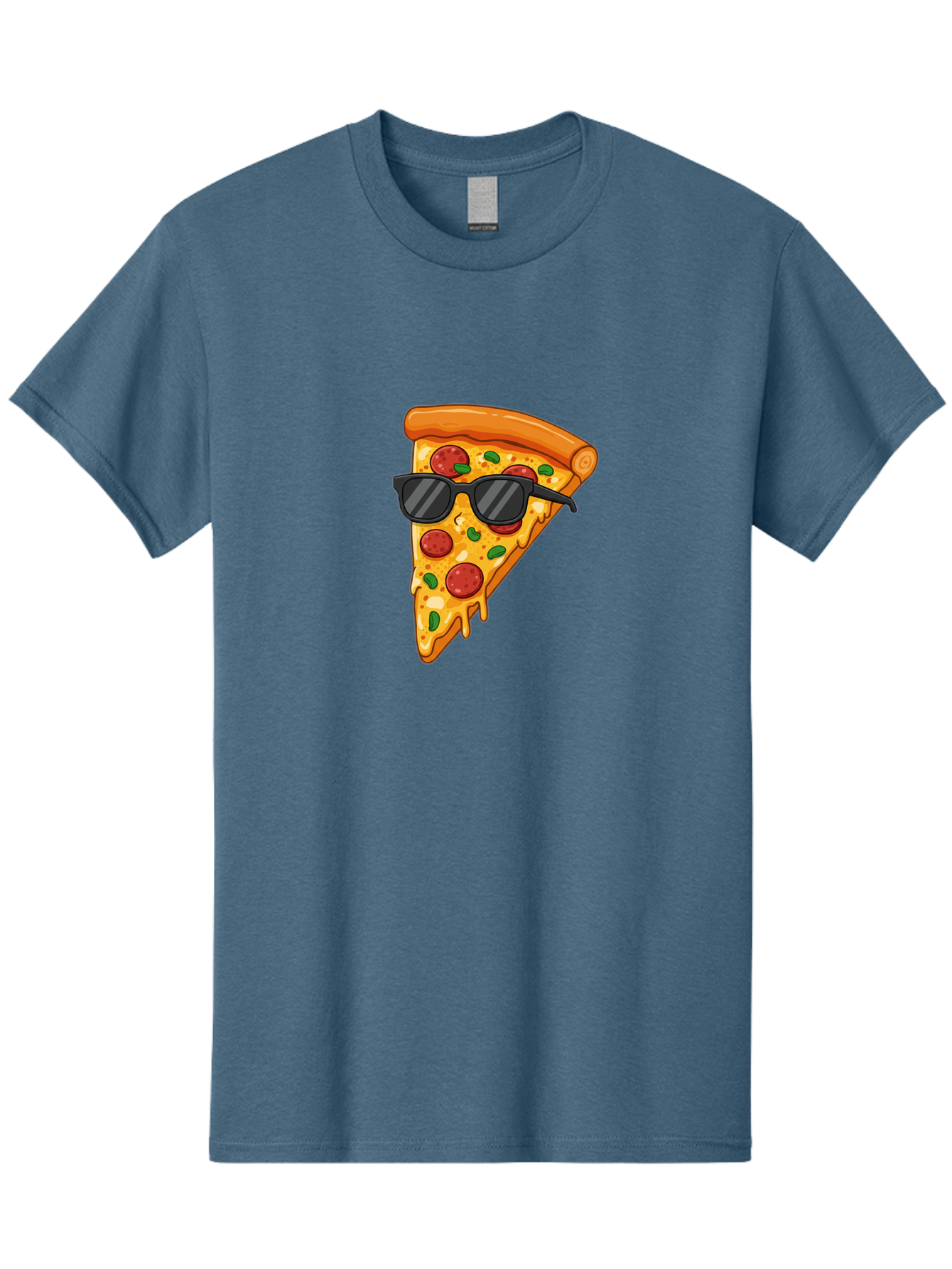 Pizza-Slice-Sunglasses-3 Men'S Graphic Tee, 100% Cotton, Comfortable Casual Summer Wear, Machine Washable, Pizza Slice With Sunglasses, Pepperoni Pizza, Cheesy Goodness, Melted Cheese, Green Peppers, Trendy Food, Fun Illustration, Casual Vibe, Bac308