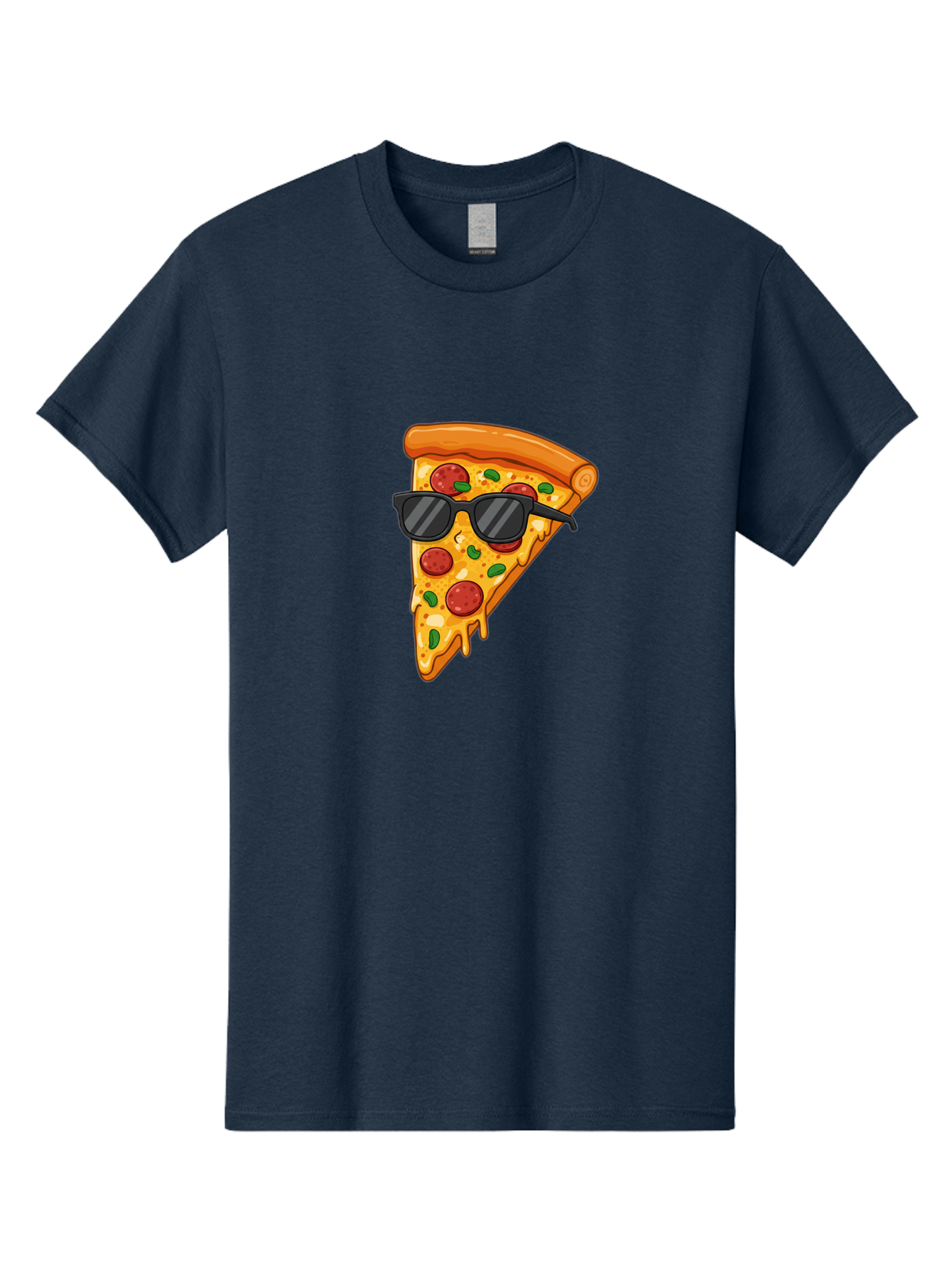 Pizza-Slice-Sunglasses-3 Men'S Graphic Tee, 100% Cotton, Comfortable Casual Summer Wear, Machine Washable, Pizza Slice With Sunglasses, Pepperoni Pizza, Cheesy Goodness, Melted Cheese, Green Peppers, Trendy Food, Fun Illustration, Casual Vibe, Bac308