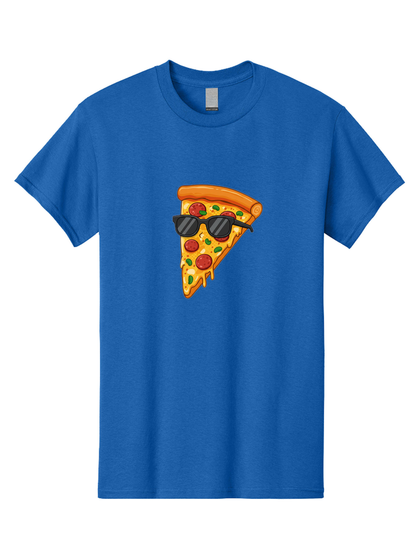 Pizza-Slice-Sunglasses-3 Men'S Graphic Tee, 100% Cotton, Comfortable Casual Summer Wear, Machine Washable, Pizza Slice With Sunglasses, Pepperoni Pizza, Cheesy Goodness, Melted Cheese, Green Peppers, Trendy Food, Fun Illustration, Casual Vibe, Bac308