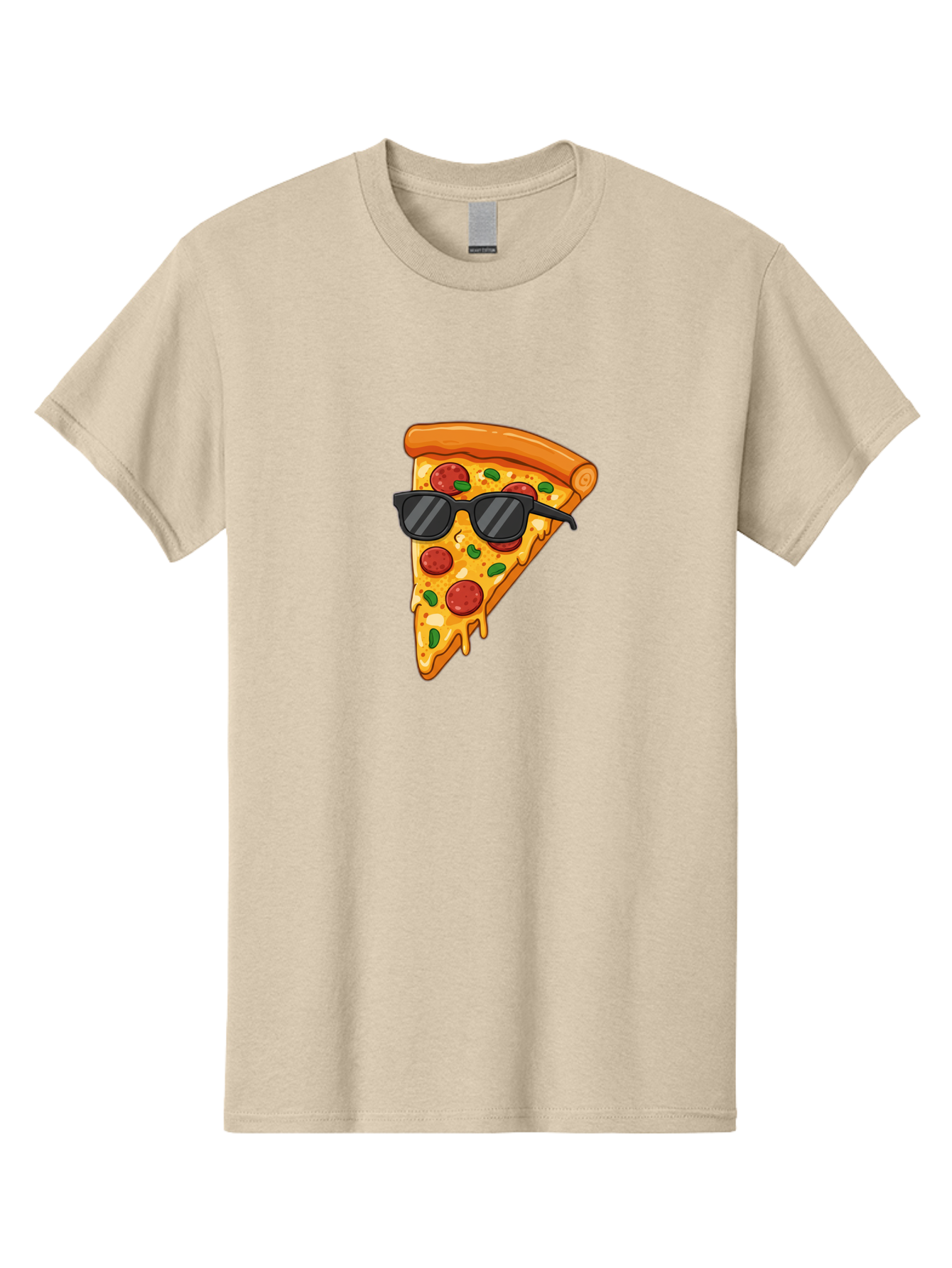 Pizza-Slice-Sunglasses-3 Men'S Graphic Tee, 100% Cotton, Comfortable Casual Summer Wear, Machine Washable, Pizza Slice With Sunglasses, Pepperoni Pizza, Cheesy Goodness, Melted Cheese, Green Peppers, Trendy Food, Fun Illustration, Casual Vibe, Bac308