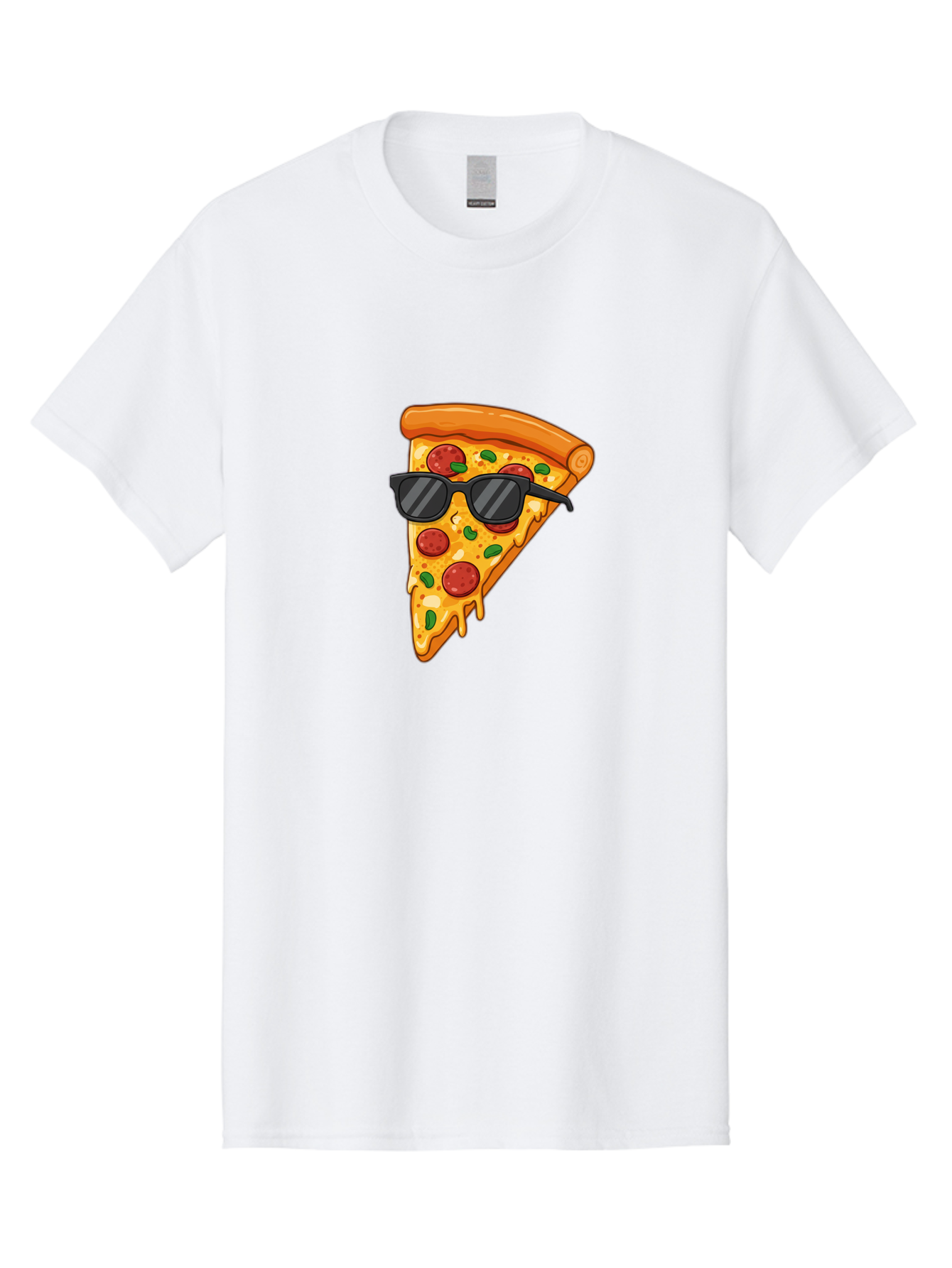 Pizza-Slice-Sunglasses-3 Men'S Graphic Tee, 100% Cotton, Comfortable Casual Summer Wear, Machine Washable, Pizza Slice With Sunglasses, Pepperoni Pizza, Cheesy Goodness, Melted Cheese, Green Peppers, Trendy Food, Fun Illustration, Casual Vibe, Bac308
