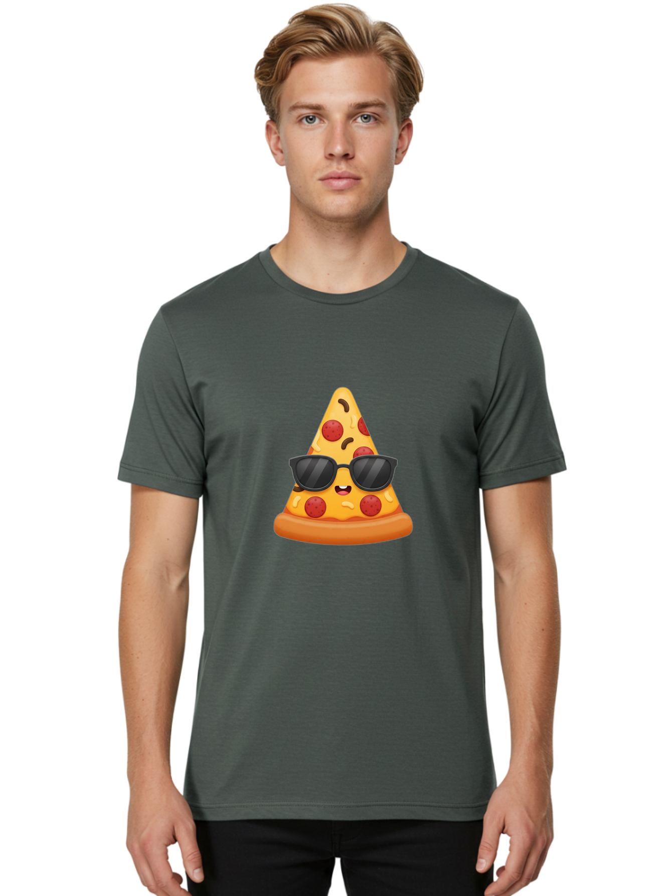 Pizza-Slice-Sunglasses Men'S Graphic Tee, 100% Cotton, Comfortable Casual Summer Wear, Machine Washable, Pizza Slice With Sunglasses, Cool Pizza, Cartoon Food, Pepperoni Pizza, Fun Design, Playful Character, Trendy Emojis Bac310
