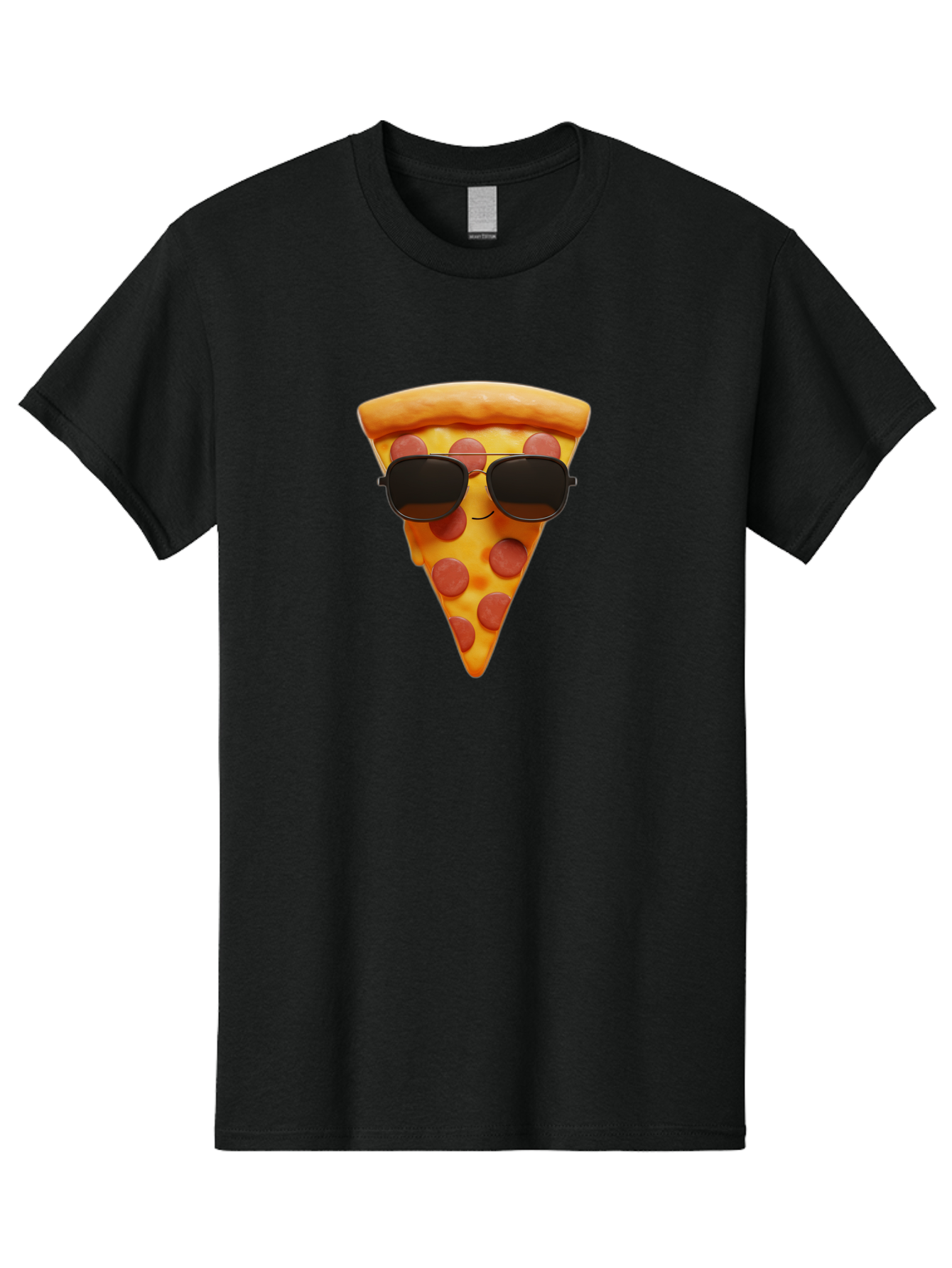 Pizza-Slice-With-Sunglasses-1 Men'S Graphic Tee, 100% Cotton, Comfortable Casual Summer Wear, Machine Washable, Pepperoni Pizza Slice, Cool Pizza, Sunglasses, Smiley Face, Cartoon Character, Funny Food, Playful Illustration, Casual Dining, Bac312