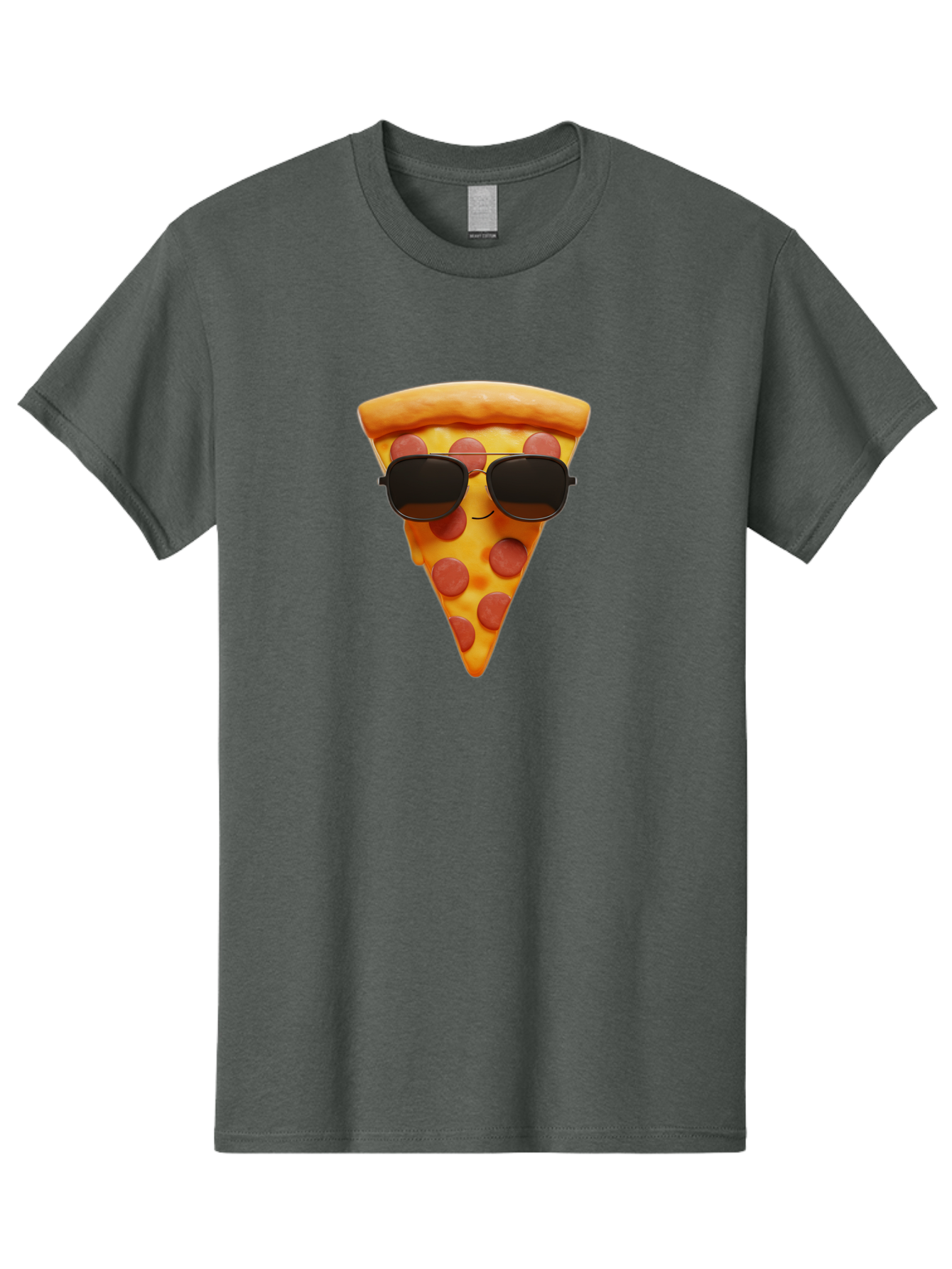 Pizza-Slice-With-Sunglasses-1 Men'S Graphic Tee, 100% Cotton, Comfortable Casual Summer Wear, Machine Washable, Pepperoni Pizza Slice, Cool Pizza, Sunglasses, Smiley Face, Cartoon Character, Funny Food, Playful Illustration, Casual Dining, Bac312