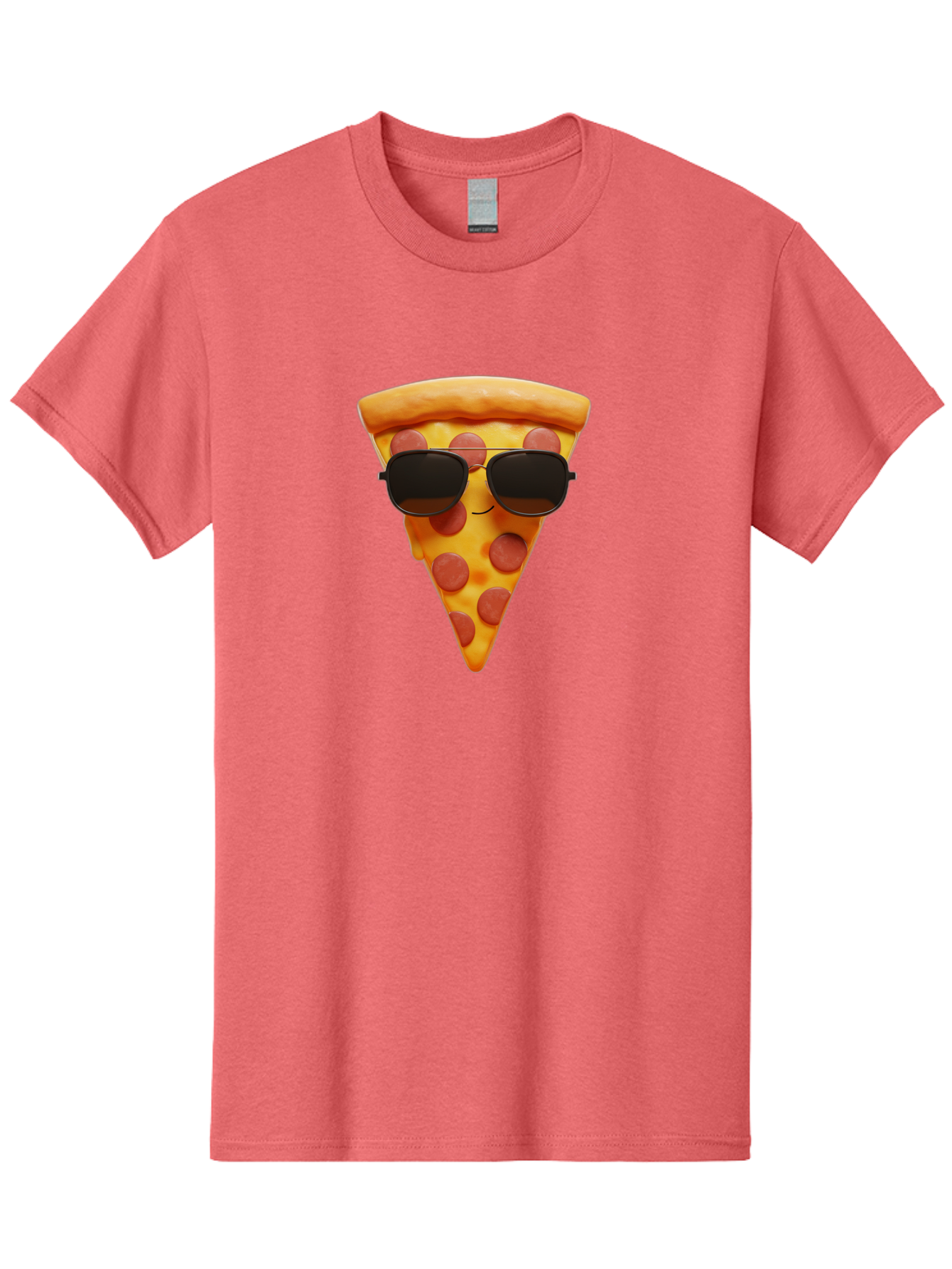 Pizza-Slice-With-Sunglasses-1 Men'S Graphic Tee, 100% Cotton, Comfortable Casual Summer Wear, Machine Washable, Pepperoni Pizza Slice, Cool Pizza, Sunglasses, Smiley Face, Cartoon Character, Funny Food, Playful Illustration, Casual Dining, Bac312