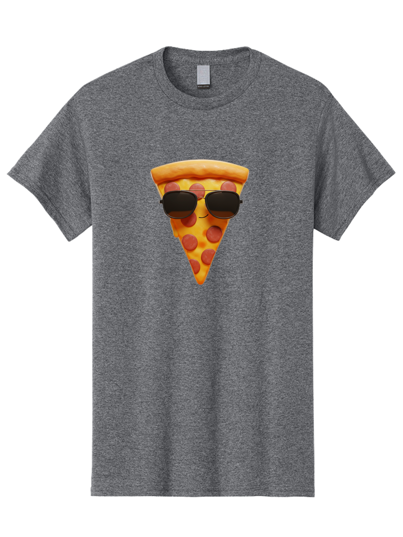 Pizza-Slice-With-Sunglasses-1 Men'S Graphic Tee, 100% Cotton, Comfortable Casual Summer Wear, Machine Washable, Pepperoni Pizza Slice, Cool Pizza, Sunglasses, Smiley Face, Cartoon Character, Funny Food, Playful Illustration, Casual Dining, Bac312