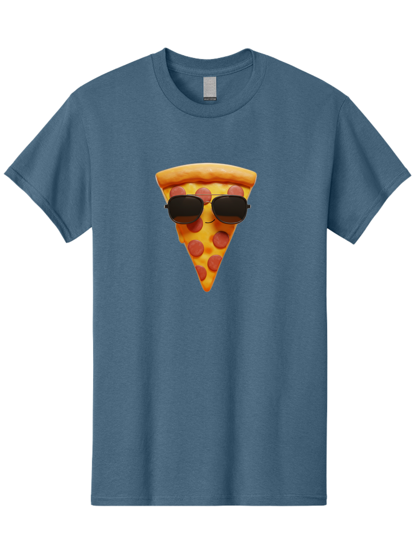 Pizza-Slice-With-Sunglasses-1 Men'S Graphic Tee, 100% Cotton, Comfortable Casual Summer Wear, Machine Washable, Pepperoni Pizza Slice, Cool Pizza, Sunglasses, Smiley Face, Cartoon Character, Funny Food, Playful Illustration, Casual Dining, Bac312