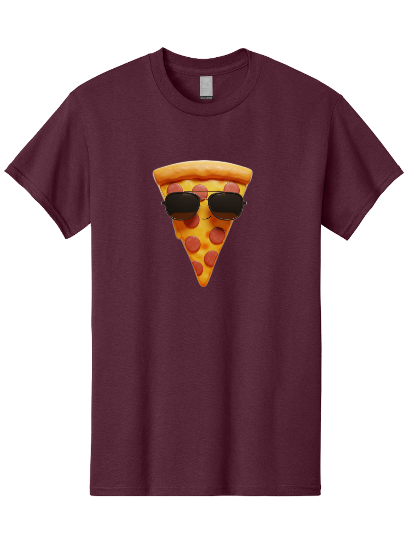 Pizza-Slice-With-Sunglasses-1 Men'S Graphic Tee, 100% Cotton, Comfortable Casual Summer Wear, Machine Washable, Pepperoni Pizza Slice, Cool Pizza, Sunglasses, Smiley Face, Cartoon Character, Funny Food, Playful Illustration, Casual Dining, Bac312