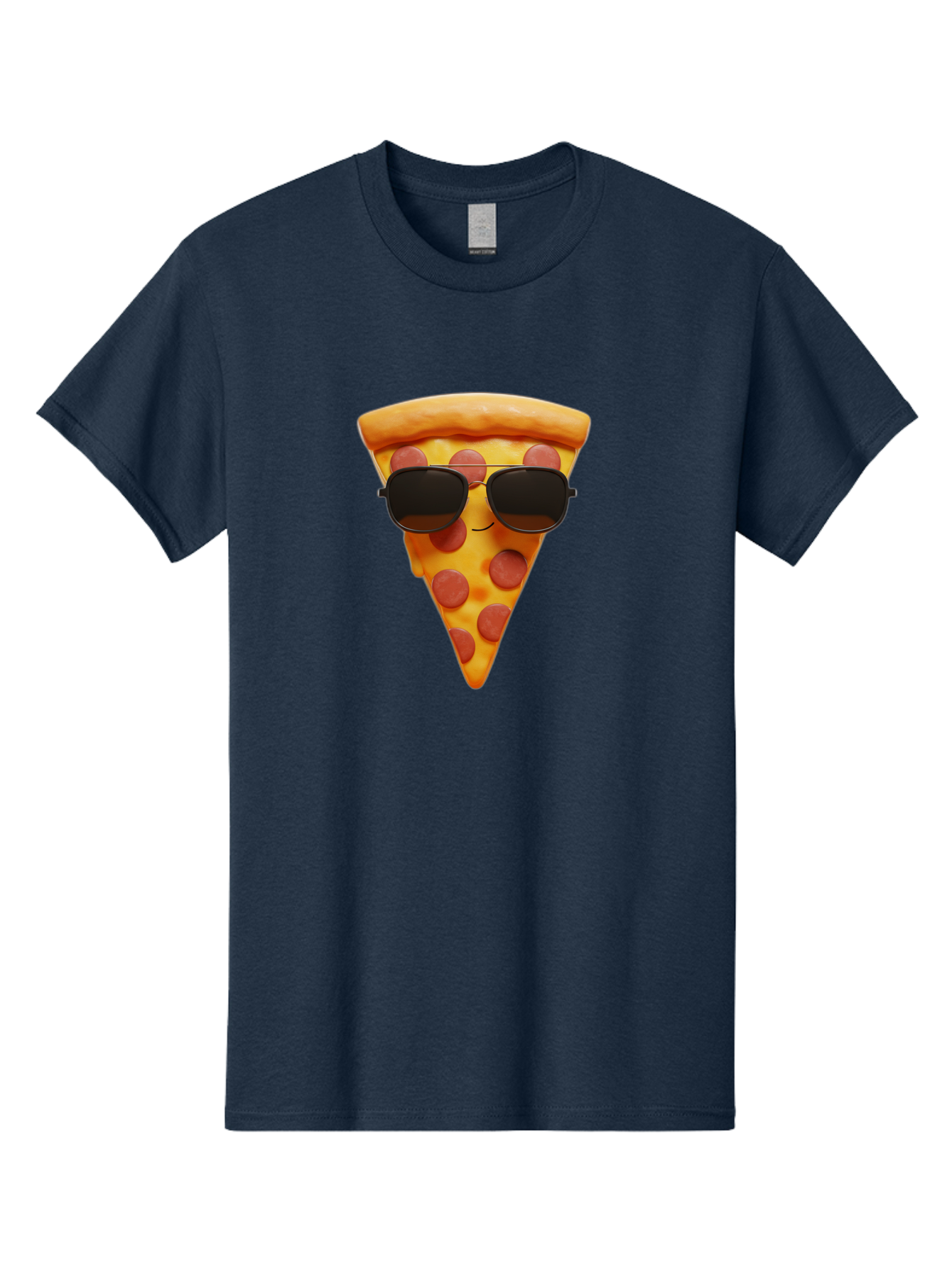 Pizza-Slice-With-Sunglasses-1 Men'S Graphic Tee, 100% Cotton, Comfortable Casual Summer Wear, Machine Washable, Pepperoni Pizza Slice, Cool Pizza, Sunglasses, Smiley Face, Cartoon Character, Funny Food, Playful Illustration, Casual Dining, Bac312