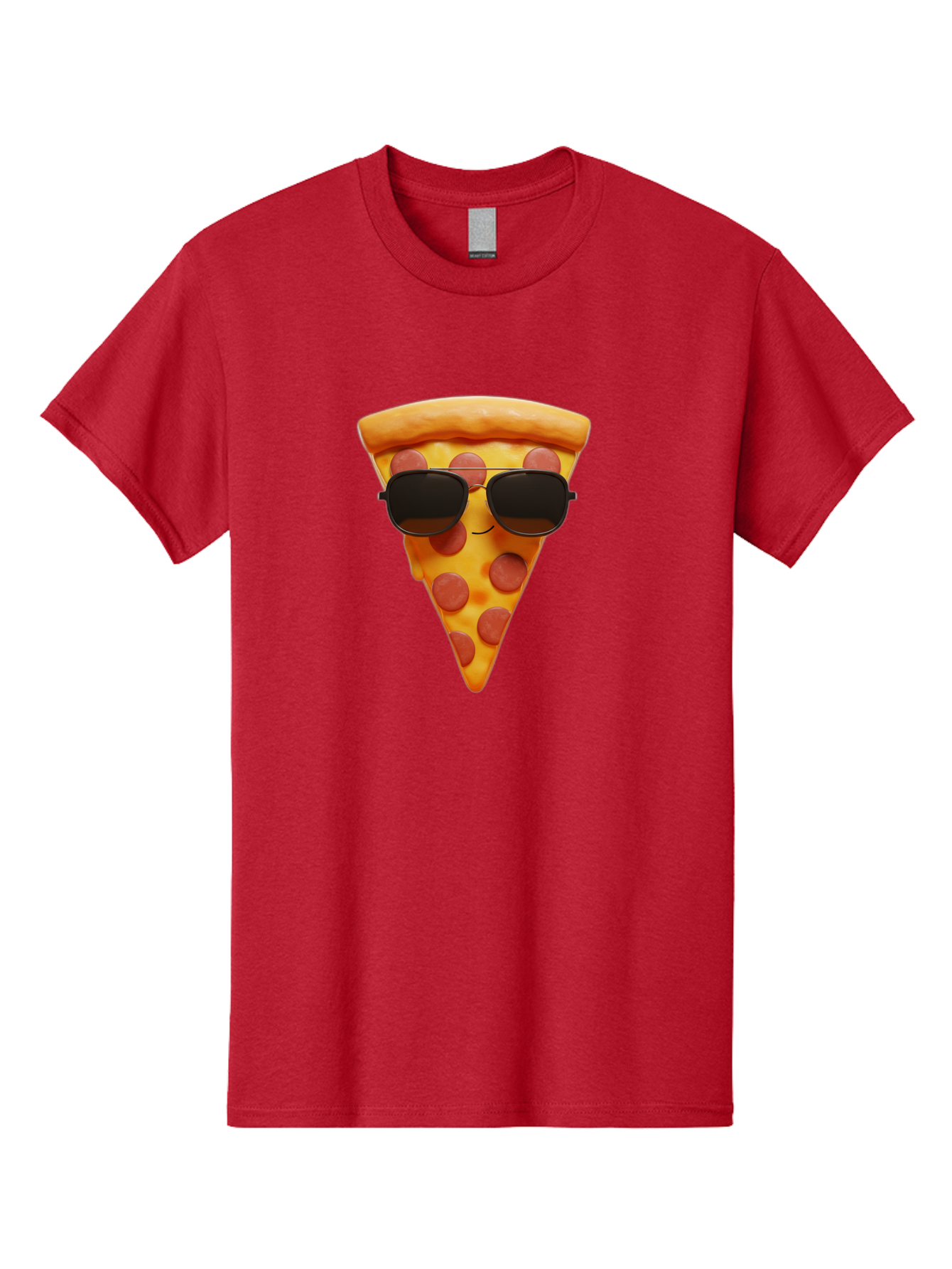 Pizza-Slice-With-Sunglasses-1 Men'S Graphic Tee, 100% Cotton, Comfortable Casual Summer Wear, Machine Washable, Pepperoni Pizza Slice, Cool Pizza, Sunglasses, Smiley Face, Cartoon Character, Funny Food, Playful Illustration, Casual Dining, Bac312