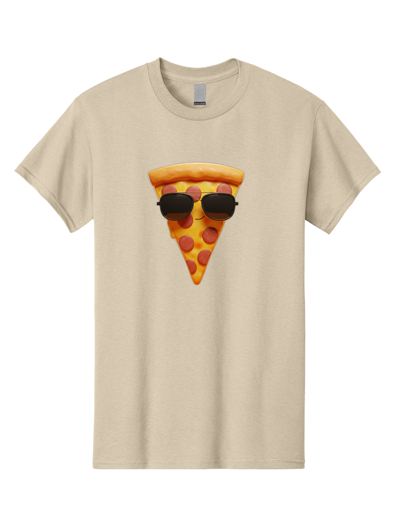 Pizza-Slice-With-Sunglasses-1 Men'S Graphic Tee, 100% Cotton, Comfortable Casual Summer Wear, Machine Washable, Pepperoni Pizza Slice, Cool Pizza, Sunglasses, Smiley Face, Cartoon Character, Funny Food, Playful Illustration, Casual Dining, Bac312