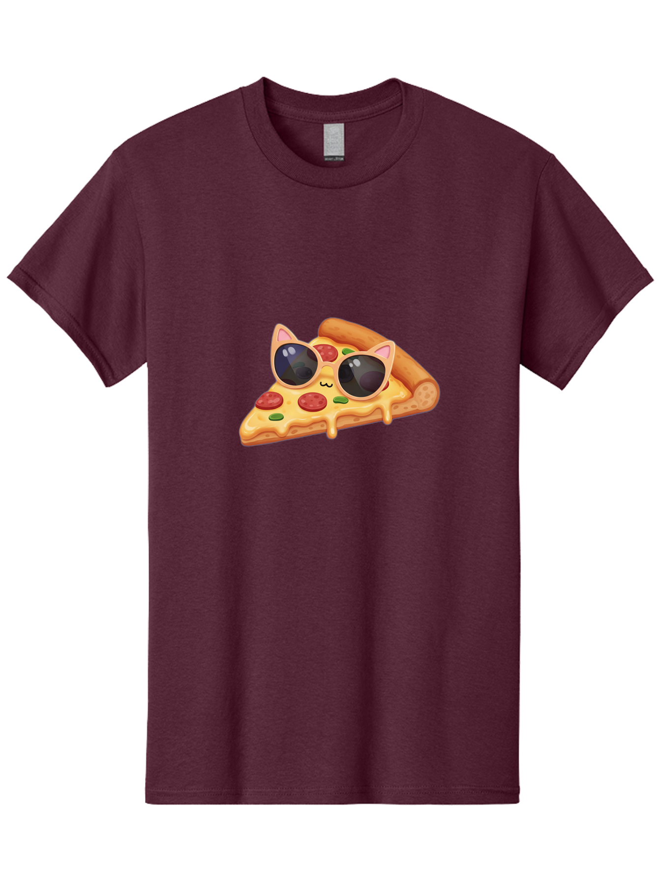Pizza-Slice-With-Sunglasses-2 Men'S Graphic Tee, 100% Cotton, Comfortable Casual Summer Wear, Machine Washable, Pizza Slice Character, Cat Ears, Sunglasses, Pepperoni Pizza, Cheese Melting, Cartoon Style, Fun Design, Kawaii Art Bac313