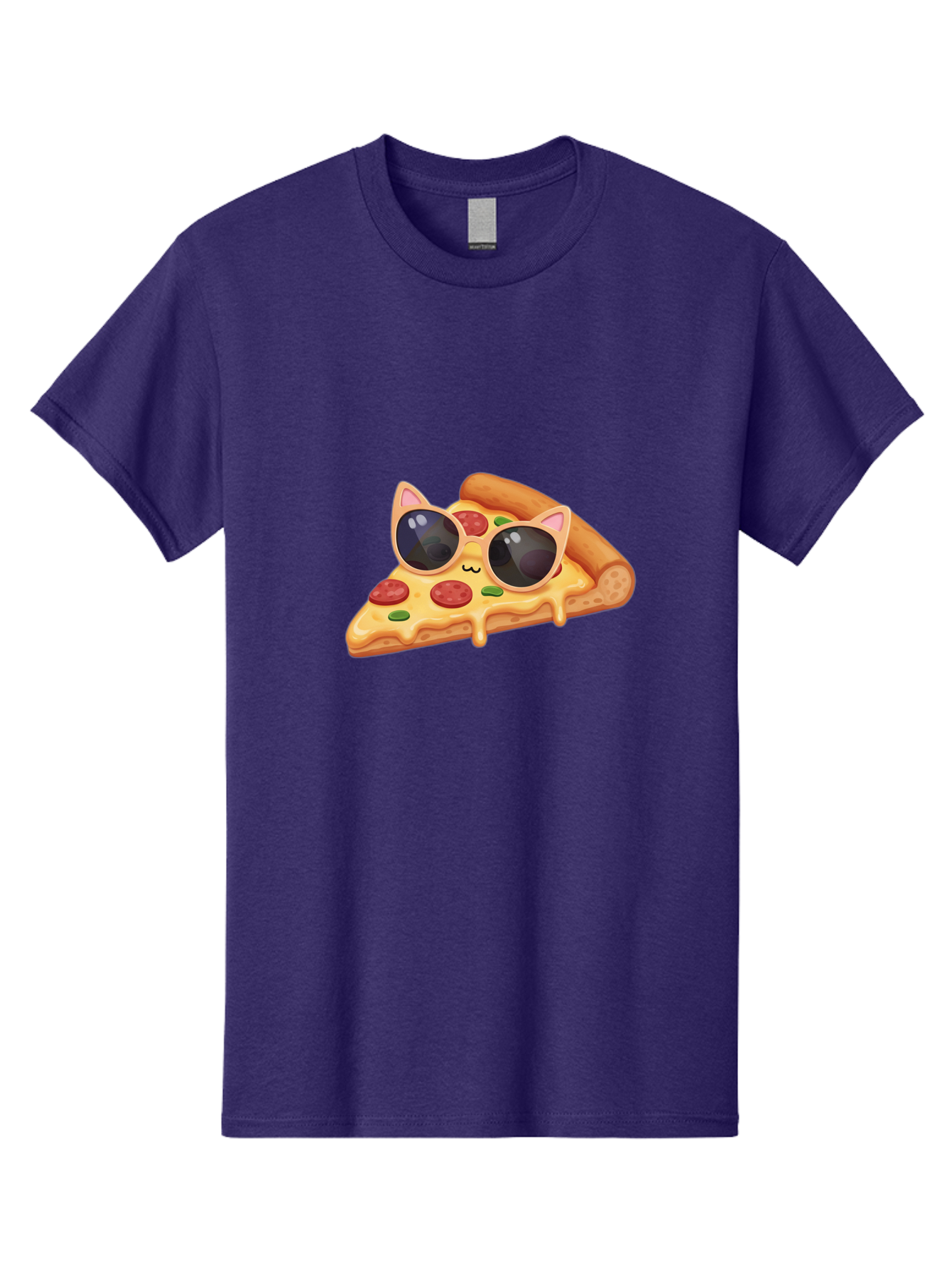 Pizza-Slice-With-Sunglasses-2 Men'S Graphic Tee, 100% Cotton, Comfortable Casual Summer Wear, Machine Washable, Pizza Slice Character, Cat Ears, Sunglasses, Pepperoni Pizza, Cheese Melting, Cartoon Style, Fun Design, Kawaii Art Bac313