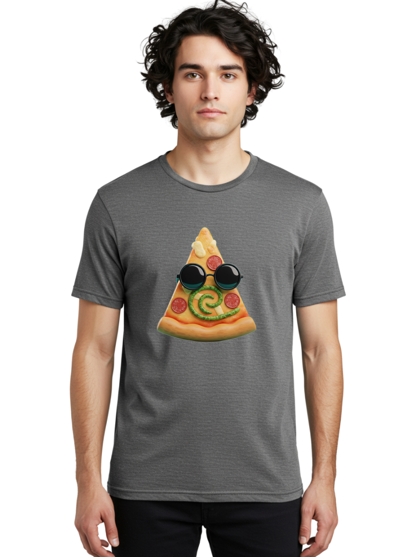 Pizza-Slice-With-Sunglasses-3 Men'S Graphic Tee, 100% Cotton, Comfortable Casual Summer Wear, Machine Washable, Funny Pizza, Cool Pizza Slice, Pepperoni Pizza, Melted Cheese, Pesto Swirl, Cute Food, Hipster Food, Casual Dining, Pizza Love, Bac314
