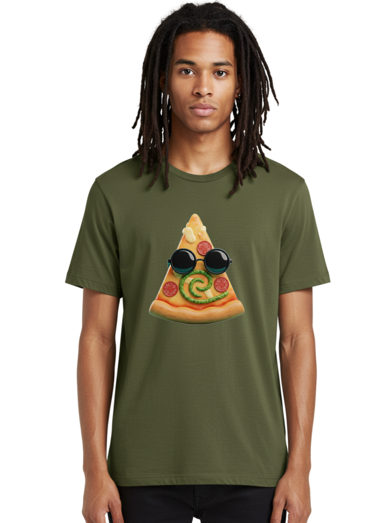 Pizza-Slice-With-Sunglasses-3 Men'S Graphic Tee, 100% Cotton, Comfortable Casual Summer Wear, Machine Washable, Funny Pizza, Cool Pizza Slice, Pepperoni Pizza, Melted Cheese, Pesto Swirl, Cute Food, Hipster Food, Casual Dining, Pizza Love, Bac314
