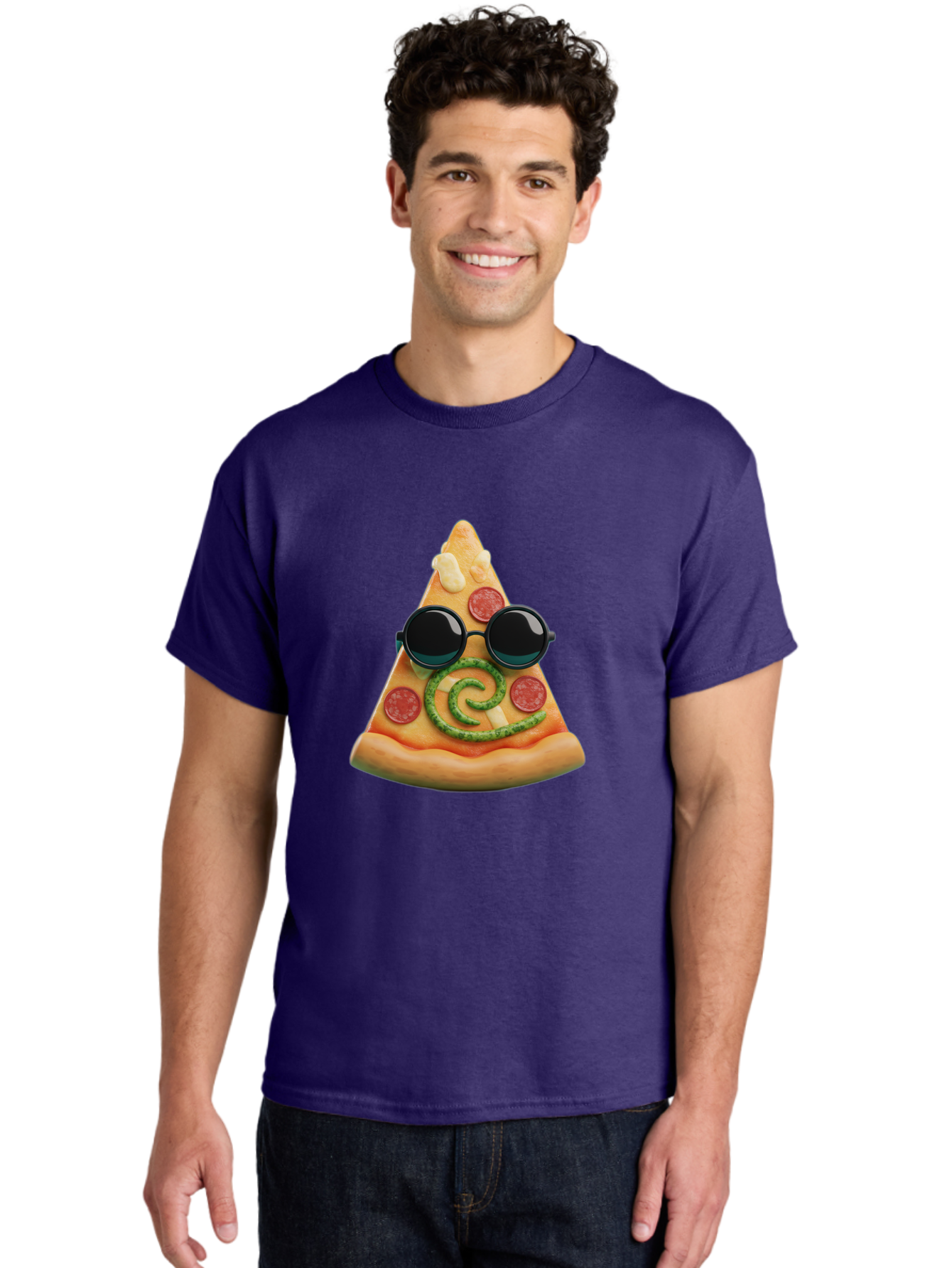 Pizza-Slice-With-Sunglasses-3 Men'S Graphic Tee, 100% Cotton, Comfortable Casual Summer Wear, Machine Washable, Funny Pizza, Cool Pizza Slice, Pepperoni Pizza, Melted Cheese, Pesto Swirl, Cute Food, Hipster Food, Casual Dining, Pizza Love, Bac314