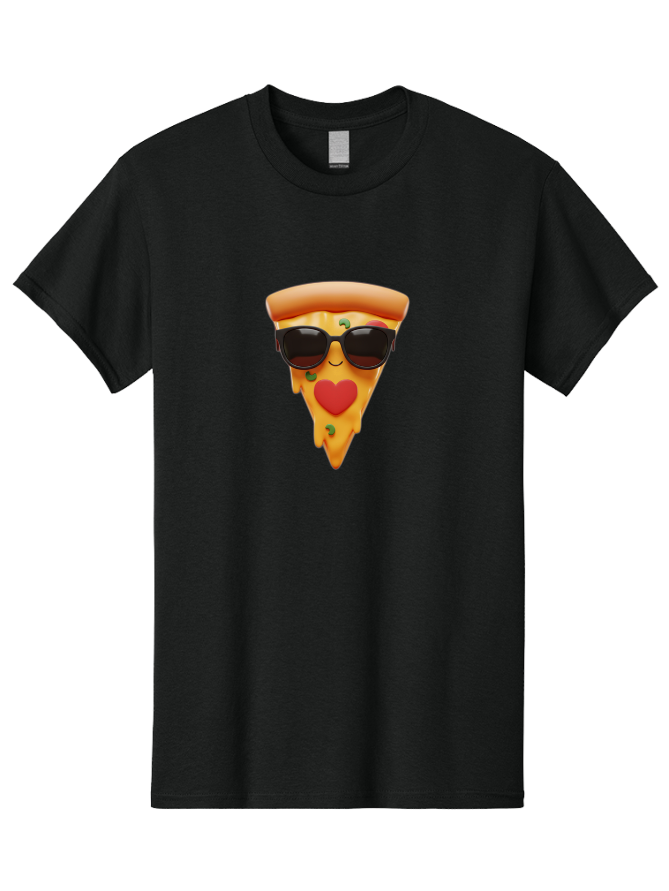 Pizza-Slice-With-Sunglasses Men'S Graphic Tee, 100% Cotton, Comfortable Casual Summer Wear, Machine Washable, Cool Pizza Slice, Sunglasses, Heart-Shaped Mouth, Cartoon Character, Cheesy Goodness, Foodie Fun, Playful Vibe, Tasty Treat, Bac315