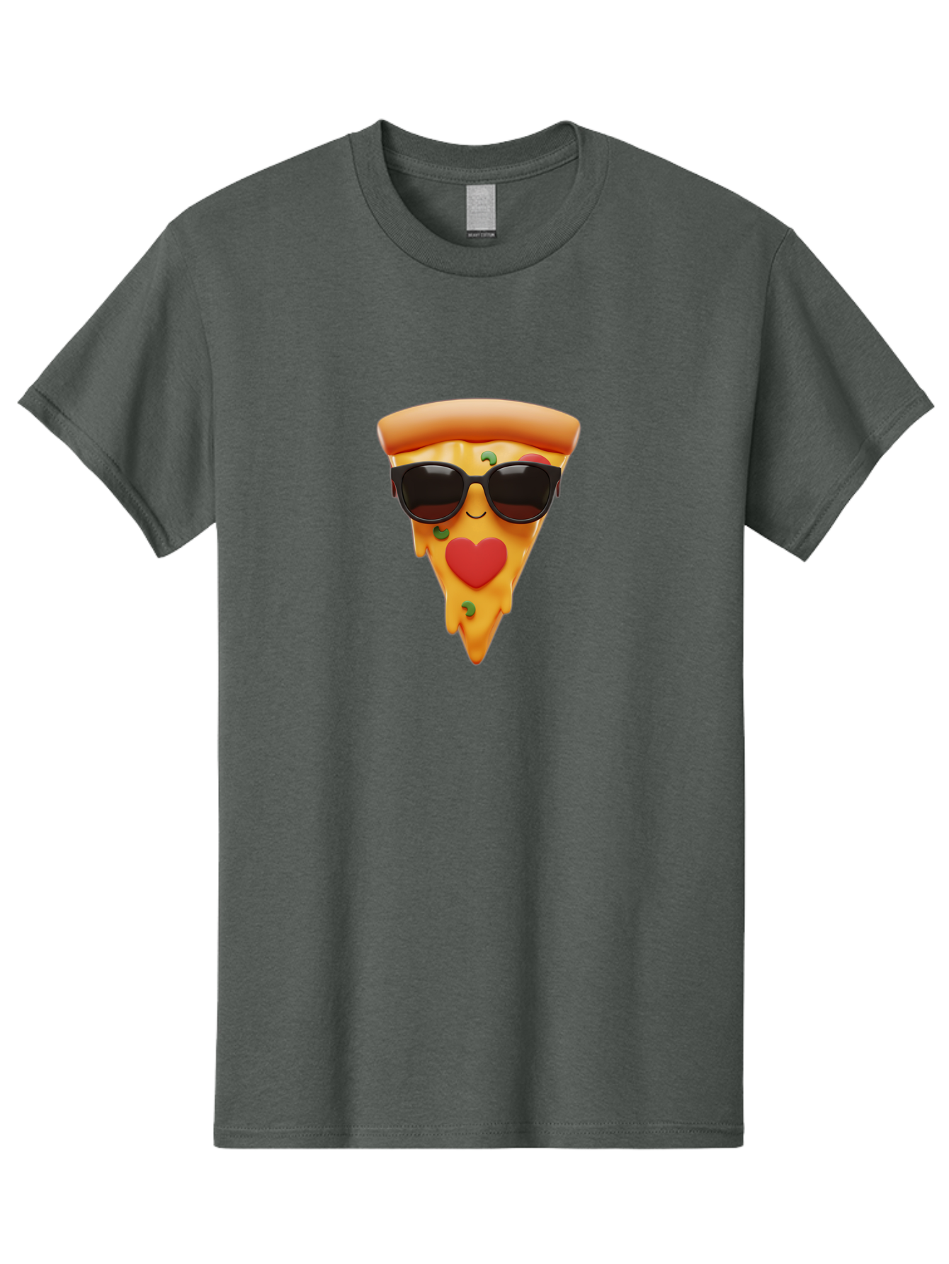 Pizza-Slice-With-Sunglasses Men'S Graphic Tee, 100% Cotton, Comfortable Casual Summer Wear, Machine Washable, Cool Pizza Slice, Sunglasses, Heart-Shaped Mouth, Cartoon Character, Cheesy Goodness, Foodie Fun, Playful Vibe, Tasty Treat, Bac315