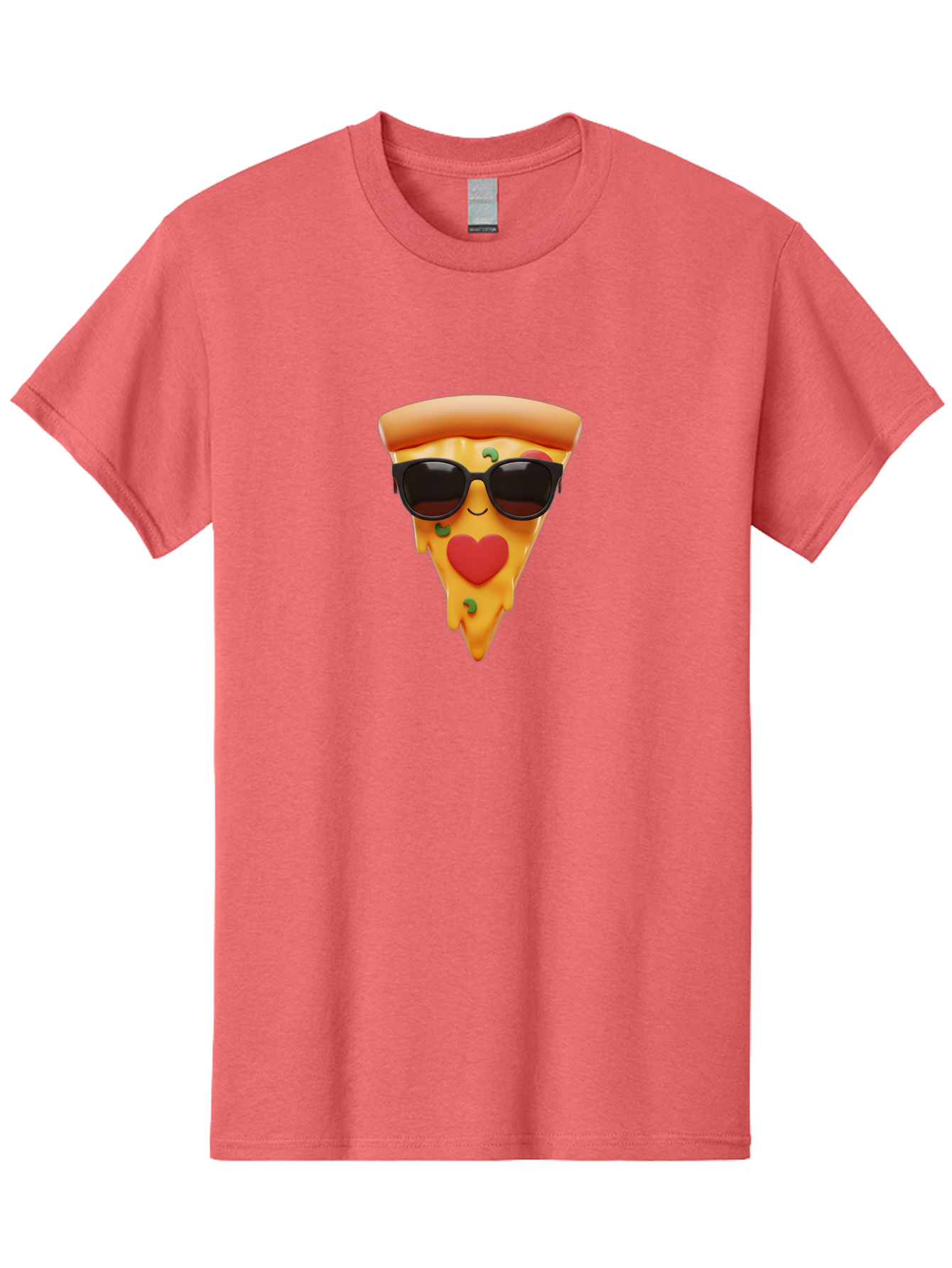 Pizza-Slice-With-Sunglasses Men'S Graphic Tee, 100% Cotton, Comfortable Casual Summer Wear, Machine Washable, Cool Pizza Slice, Sunglasses, Heart-Shaped Mouth, Cartoon Character, Cheesy Goodness, Foodie Fun, Playful Vibe, Tasty Treat, Bac315