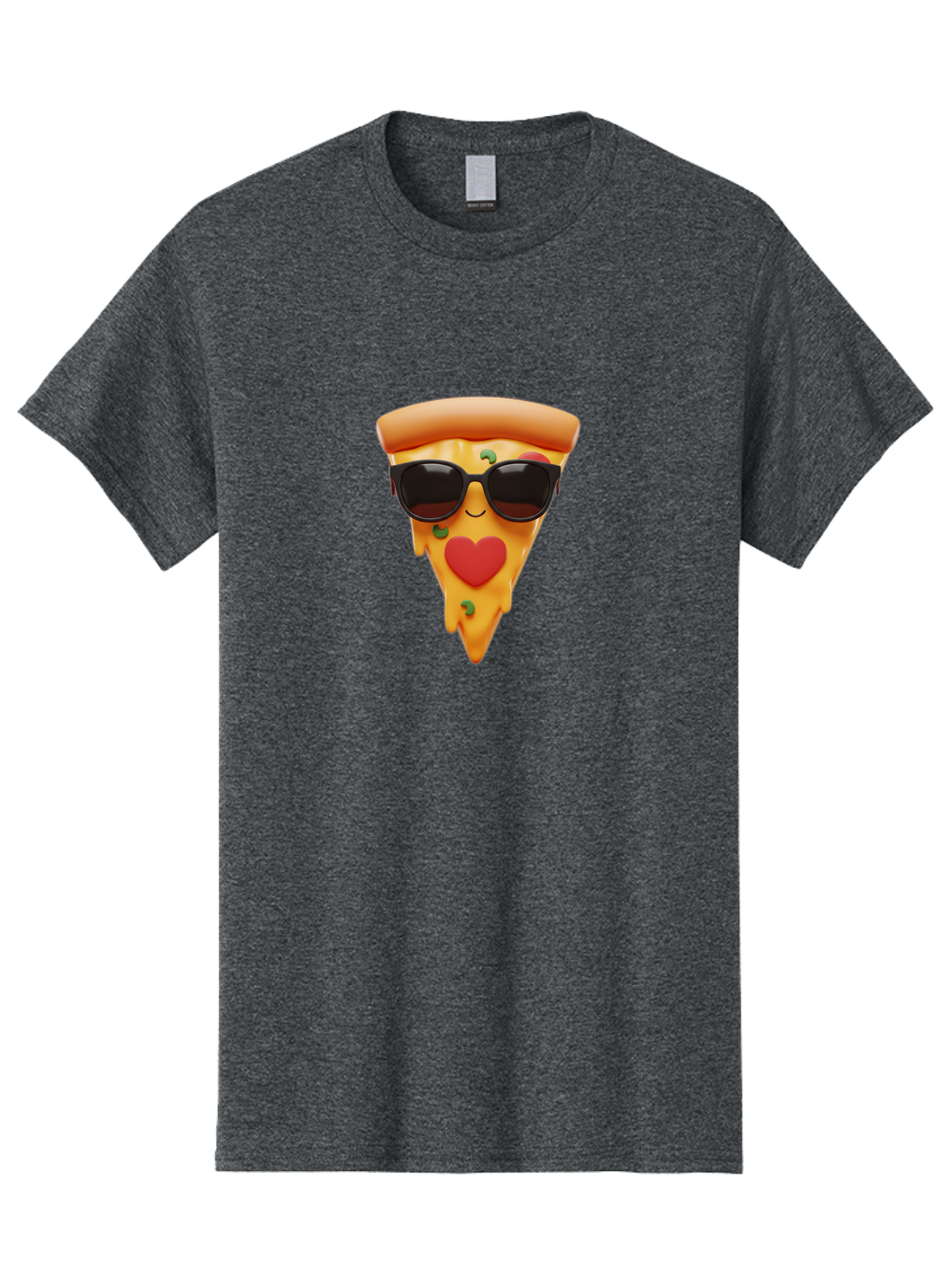 Pizza-Slice-With-Sunglasses Men'S Graphic Tee, 100% Cotton, Comfortable Casual Summer Wear, Machine Washable, Cool Pizza Slice, Sunglasses, Heart-Shaped Mouth, Cartoon Character, Cheesy Goodness, Foodie Fun, Playful Vibe, Tasty Treat, Bac315