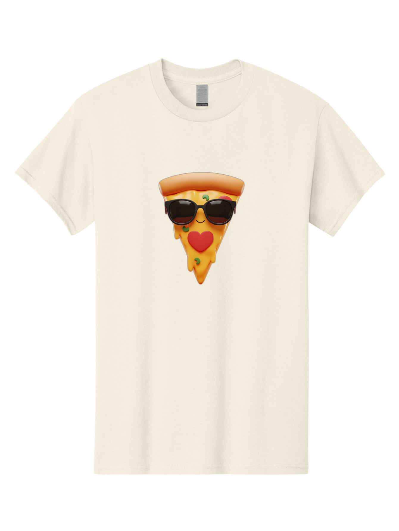 Pizza-Slice-With-Sunglasses Men'S Graphic Tee, 100% Cotton, Comfortable Casual Summer Wear, Machine Washable, Cool Pizza Slice, Sunglasses, Heart-Shaped Mouth, Cartoon Character, Cheesy Goodness, Foodie Fun, Playful Vibe, Tasty Treat, Bac315