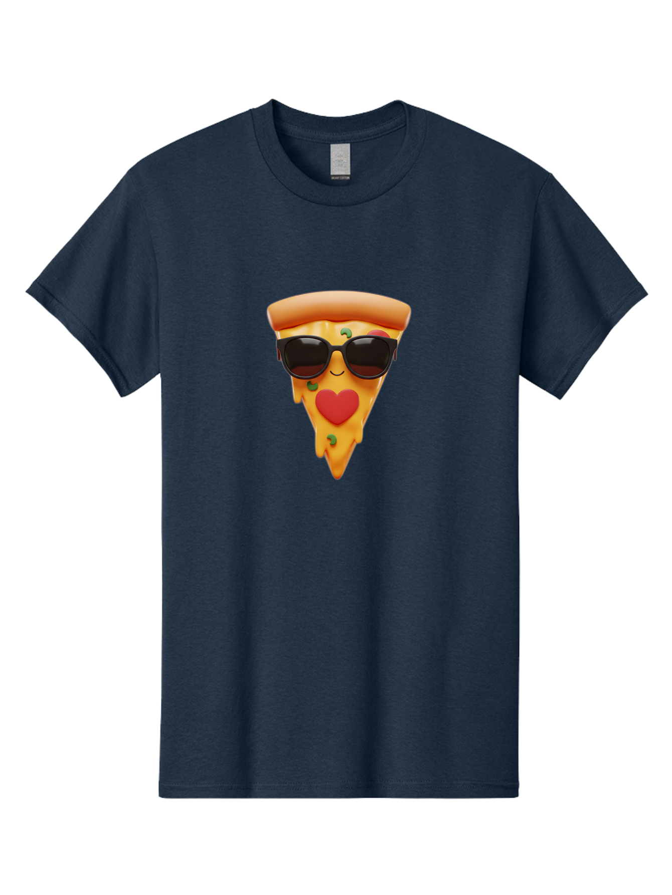 Pizza-Slice-With-Sunglasses Men'S Graphic Tee, 100% Cotton, Comfortable Casual Summer Wear, Machine Washable, Cool Pizza Slice, Sunglasses, Heart-Shaped Mouth, Cartoon Character, Cheesy Goodness, Foodie Fun, Playful Vibe, Tasty Treat, Bac315
