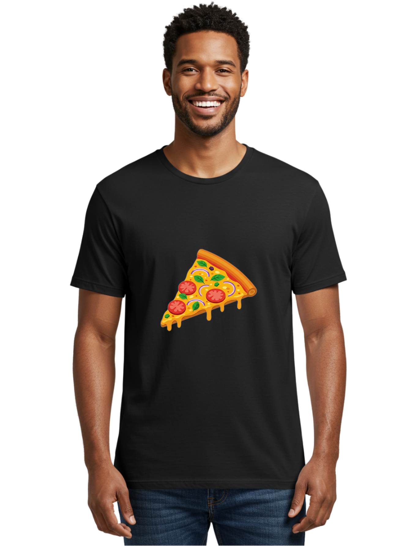 Pizza-Slice Men'S Graphic Tee, 100% Cotton, Comfortable Casual Summer Wear, Machine Washable, Cheesy Pizza Slice, Tomato Sauce, Melted Mozzarella, Fresh Basil, Onion Rings, Olives, Italian Food, Delicious Meal, Appetizing Dish, Savory Treat Bac316