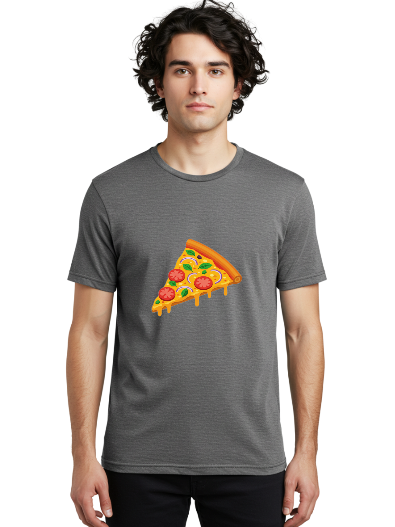Pizza-Slice Men'S Graphic Tee, 100% Cotton, Comfortable Casual Summer Wear, Machine Washable, Cheesy Pizza Slice, Tomato Sauce, Melted Mozzarella, Fresh Basil, Onion Rings, Olives, Italian Food, Delicious Meal, Appetizing Dish, Savory Treat Bac316