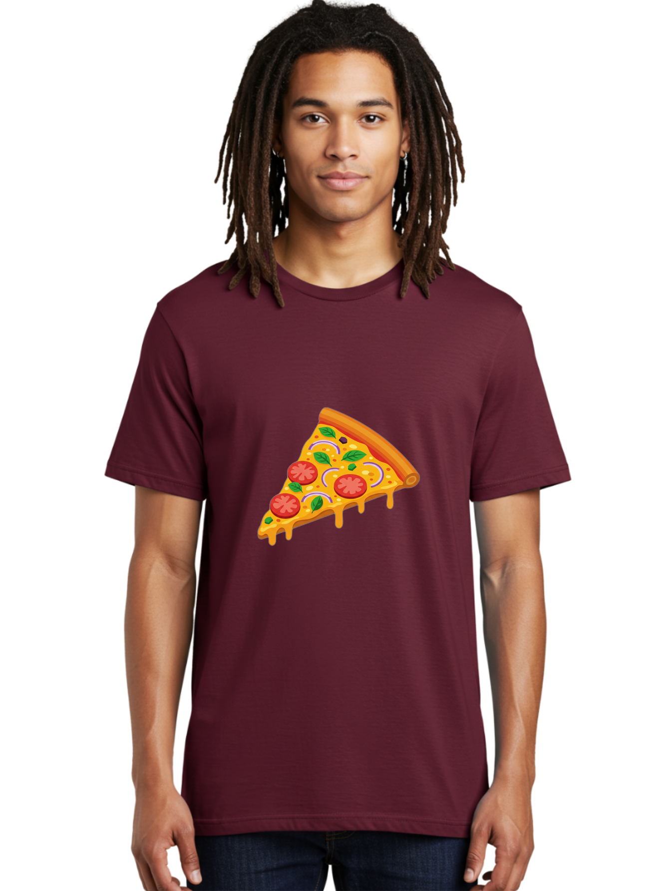 Pizza-Slice Men'S Graphic Tee, 100% Cotton, Comfortable Casual Summer Wear, Machine Washable, Cheesy Pizza Slice, Tomato Sauce, Melted Mozzarella, Fresh Basil, Onion Rings, Olives, Italian Food, Delicious Meal, Appetizing Dish, Savory Treat Bac316