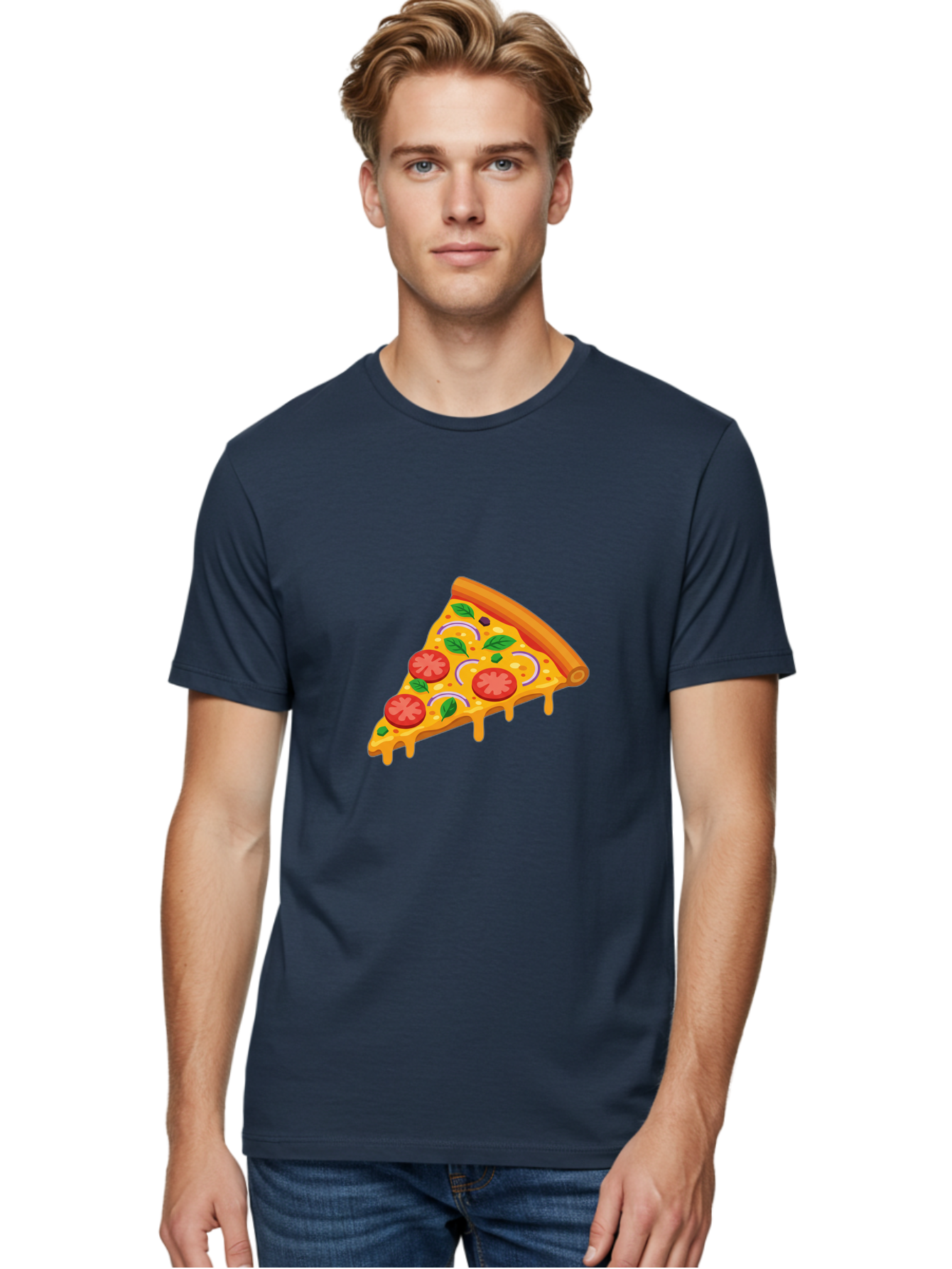Pizza-Slice Men'S Graphic Tee, 100% Cotton, Comfortable Casual Summer Wear, Machine Washable, Cheesy Pizza Slice, Tomato Sauce, Melted Mozzarella, Fresh Basil, Onion Rings, Olives, Italian Food, Delicious Meal, Appetizing Dish, Savory Treat Bac316