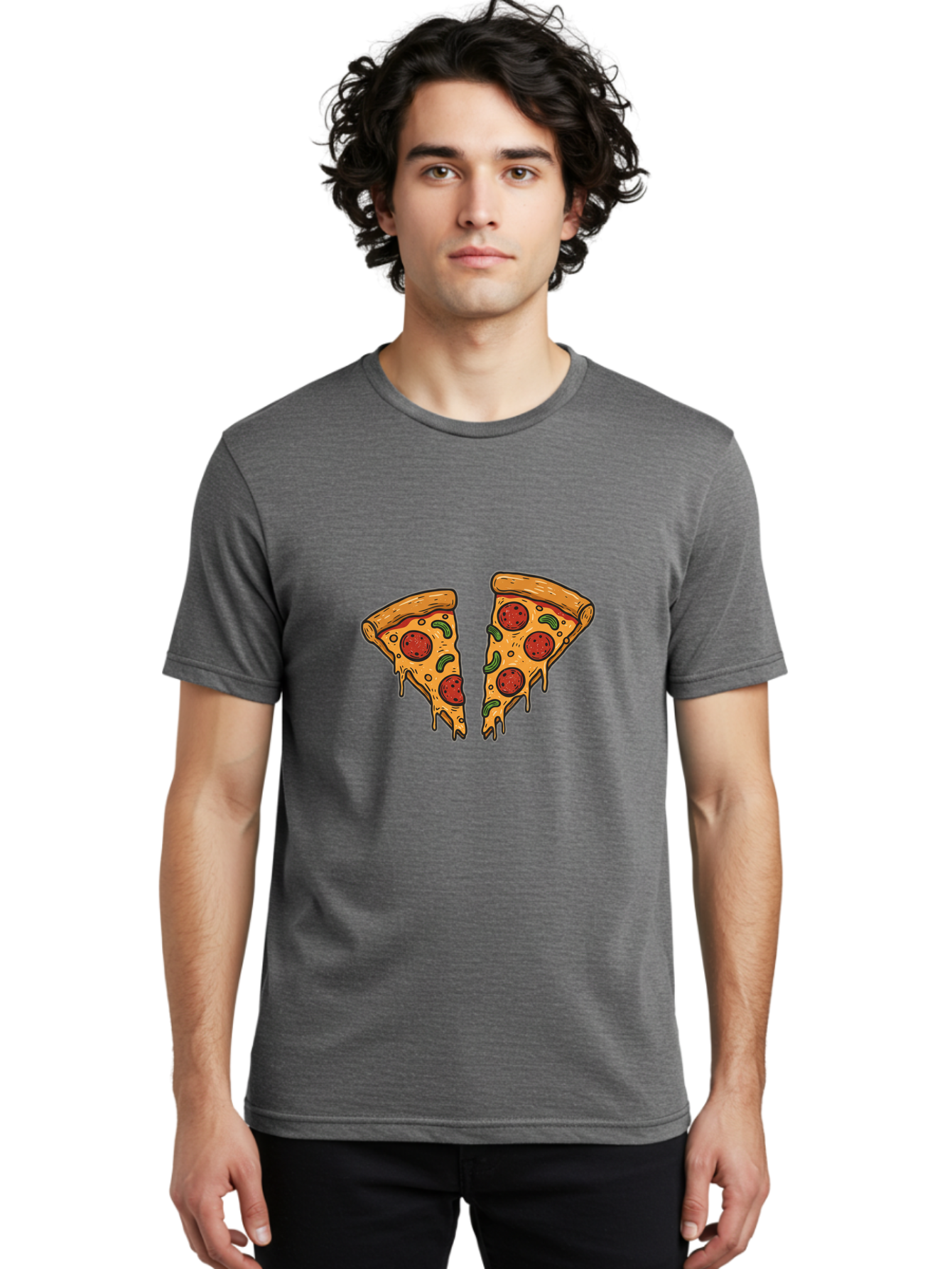 Pizza-Slices-1 Men'S Graphic Tee, 100% Cotton, Comfortable Casual Summer Wear, Machine Washable, Cheesy Pizza, Pepperoni Slices, Melted Cheese, Italian Food, Two Pizza Slices, Cartoon Style, Pizza Graphics, Food Illustration, Cheesy Goodness Bac317