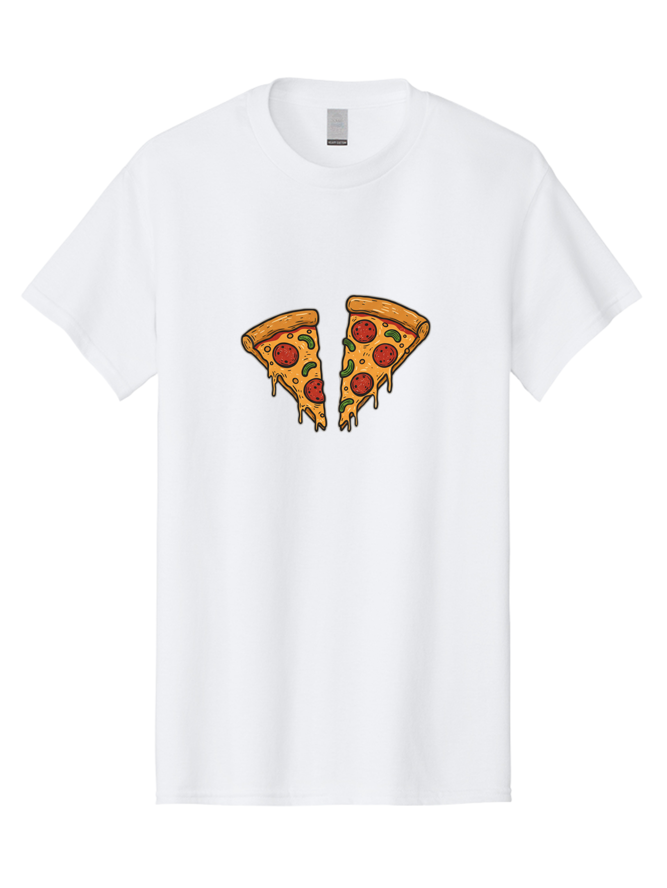Pizza-Slices-1 Men'S Graphic Tee, 100% Cotton, Comfortable Casual Summer Wear, Machine Washable, Cheesy Pizza, Pepperoni Slices, Melted Cheese, Italian Food, Two Pizza Slices, Cartoon Style, Pizza Graphics, Food Illustration, Cheesy Goodness Bac317