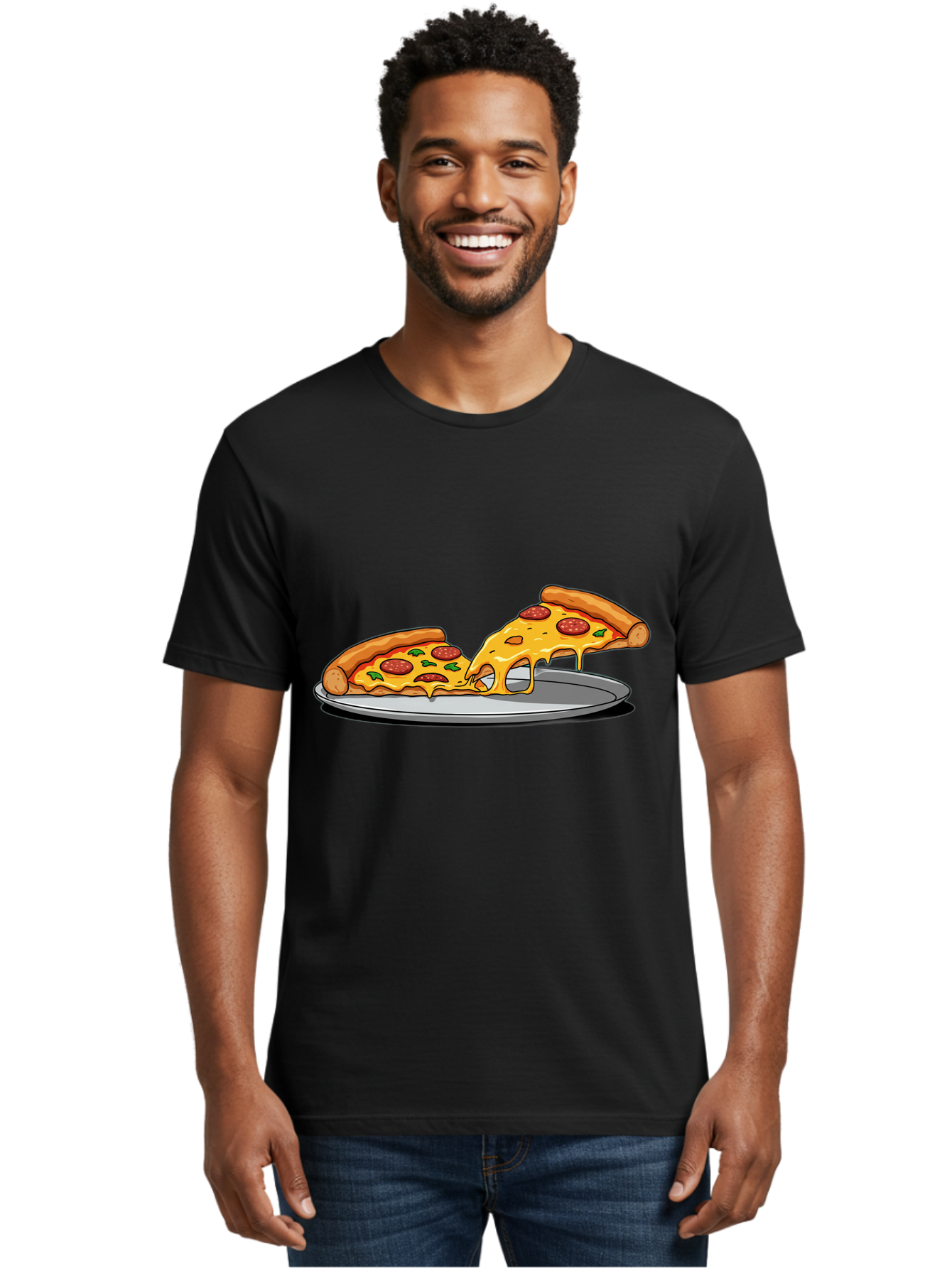 Pizza-Slices Men'S Graphic Tee, 100% Cotton, Comfortable Casual Summer Wear, Machine Washable, Pepperoni Pizza, Cheesy Goodness, Melted Cheese, Italian Food, Pizza Slices, Savory Delight, Foodie Favorite, Cheesy Pull Bac318