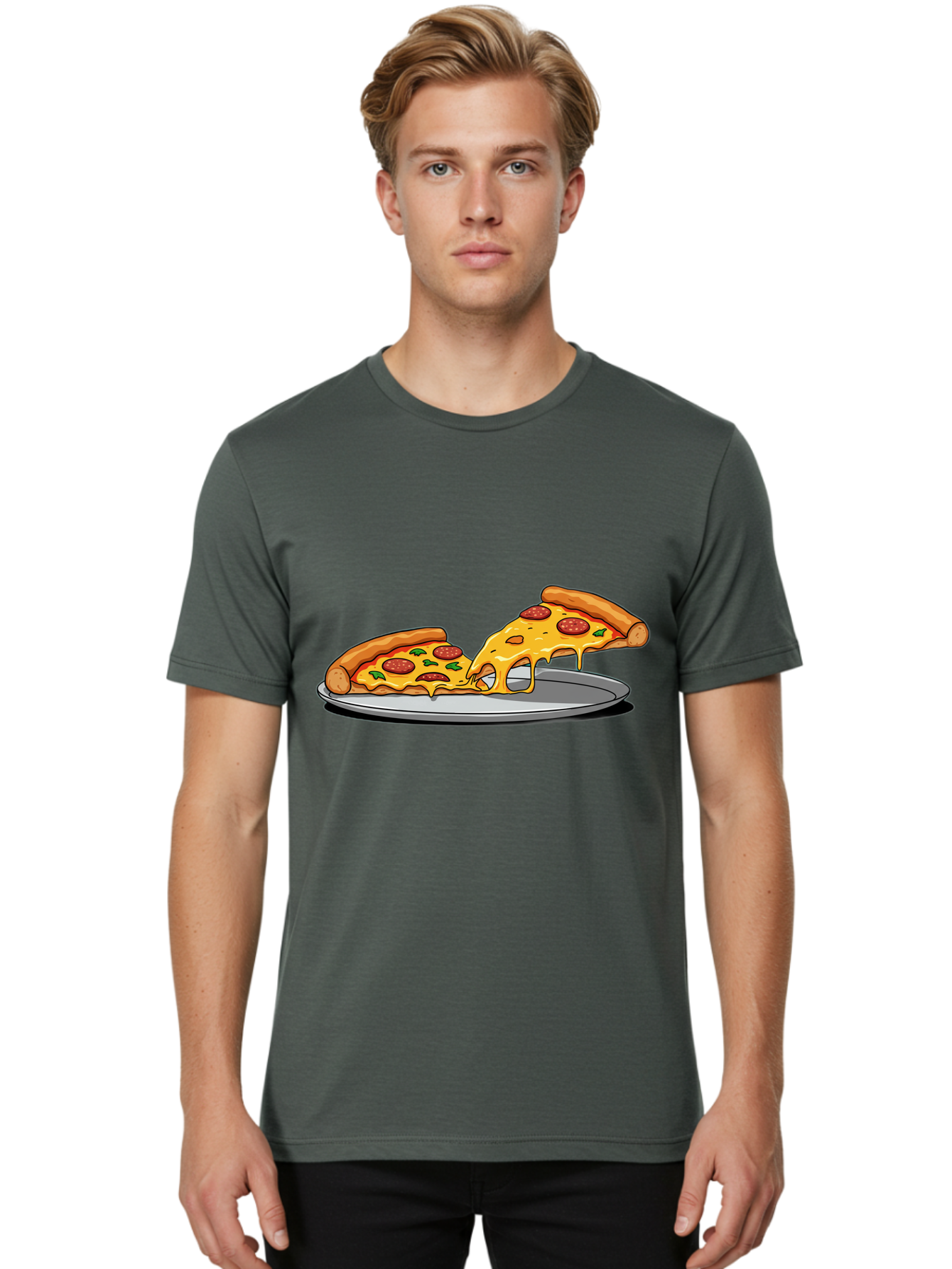 Pizza-Slices Men'S Graphic Tee, 100% Cotton, Comfortable Casual Summer Wear, Machine Washable, Pepperoni Pizza, Cheesy Goodness, Melted Cheese, Italian Food, Pizza Slices, Savory Delight, Foodie Favorite, Cheesy Pull Bac318