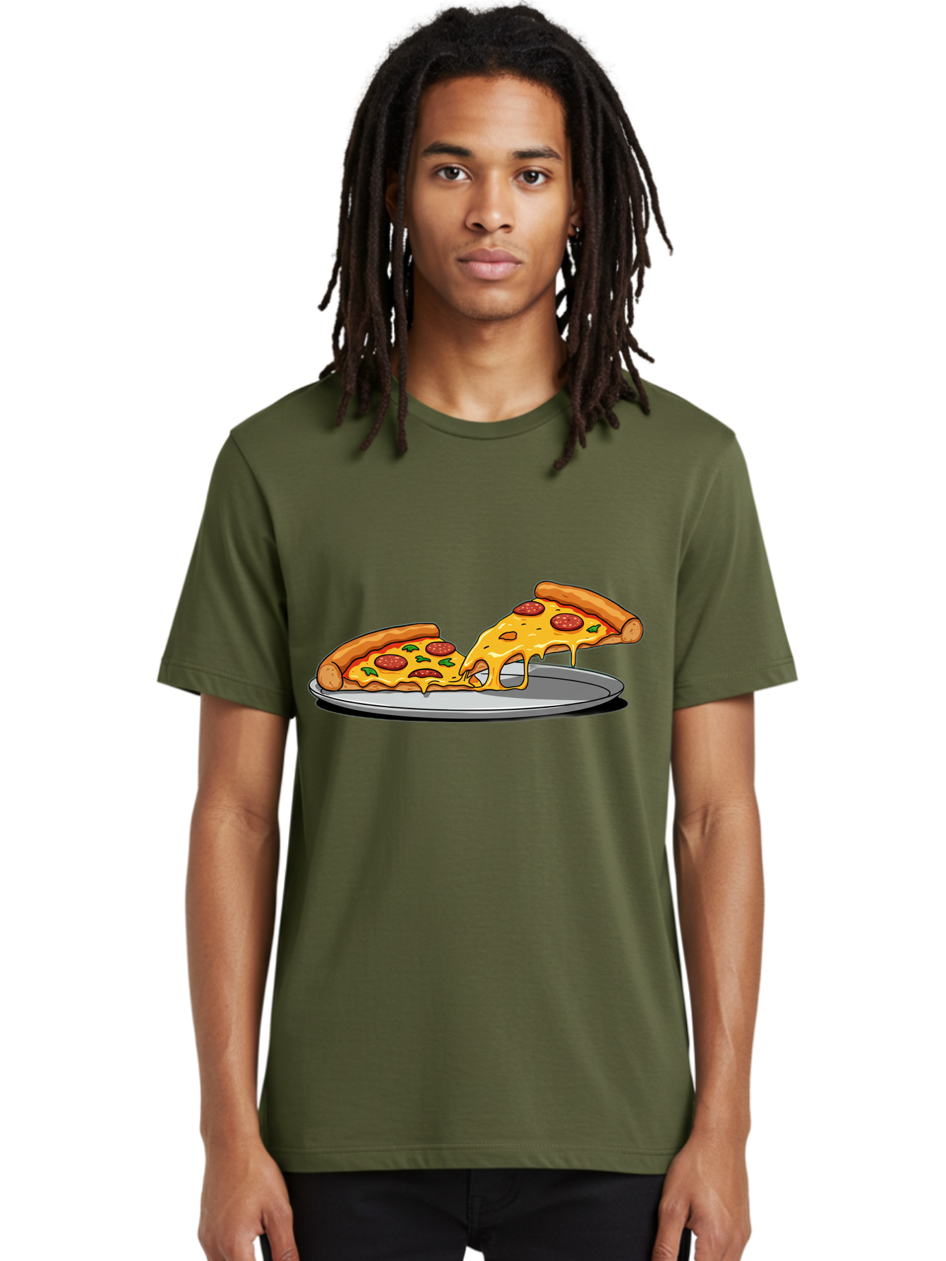 Pizza-Slices Men'S Graphic Tee, 100% Cotton, Comfortable Casual Summer Wear, Machine Washable, Pepperoni Pizza, Cheesy Goodness, Melted Cheese, Italian Food, Pizza Slices, Savory Delight, Foodie Favorite, Cheesy Pull Bac318