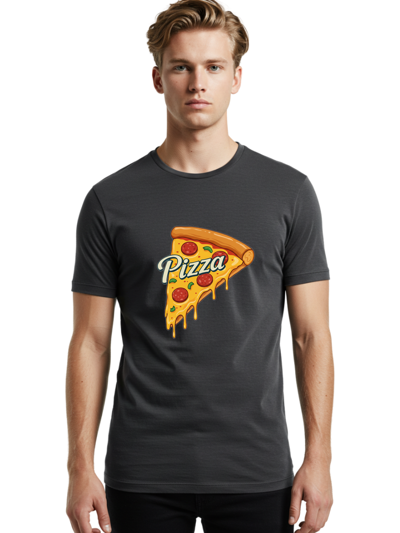 Pizza Men'S Graphic Tee, 100% Cotton, Comfortable Casual Summer Wear, Machine Washable, Cheesy Pizza Slice, Pepperoni Pizza, Melted Cheese, Green Peppers, Pizza Toppings, Italian Food, Delicious Pizza Bac320