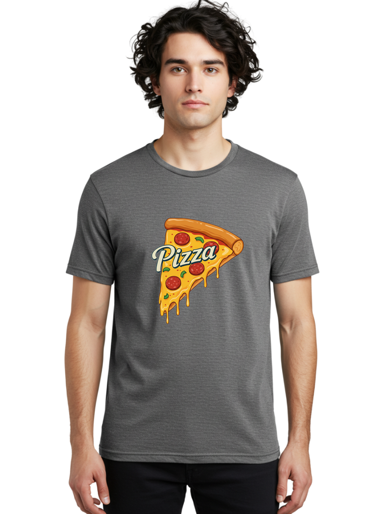 Pizza Men'S Graphic Tee, 100% Cotton, Comfortable Casual Summer Wear, Machine Washable, Cheesy Pizza Slice, Pepperoni Pizza, Melted Cheese, Green Peppers, Pizza Toppings, Italian Food, Delicious Pizza Bac320
