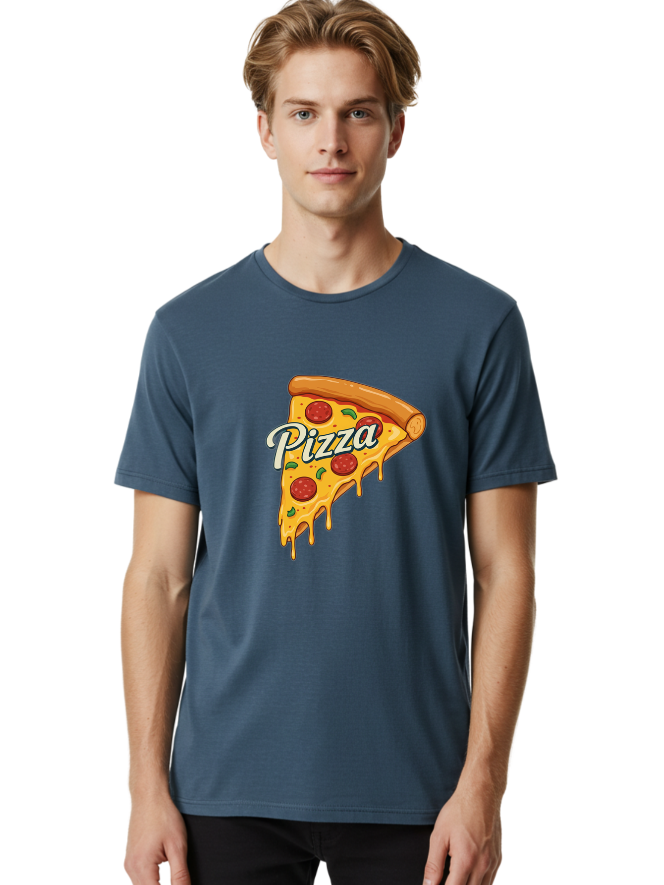 Pizza Men'S Graphic Tee, 100% Cotton, Comfortable Casual Summer Wear, Machine Washable, Cheesy Pizza Slice, Pepperoni Pizza, Melted Cheese, Green Peppers, Pizza Toppings, Italian Food, Delicious Pizza Bac320