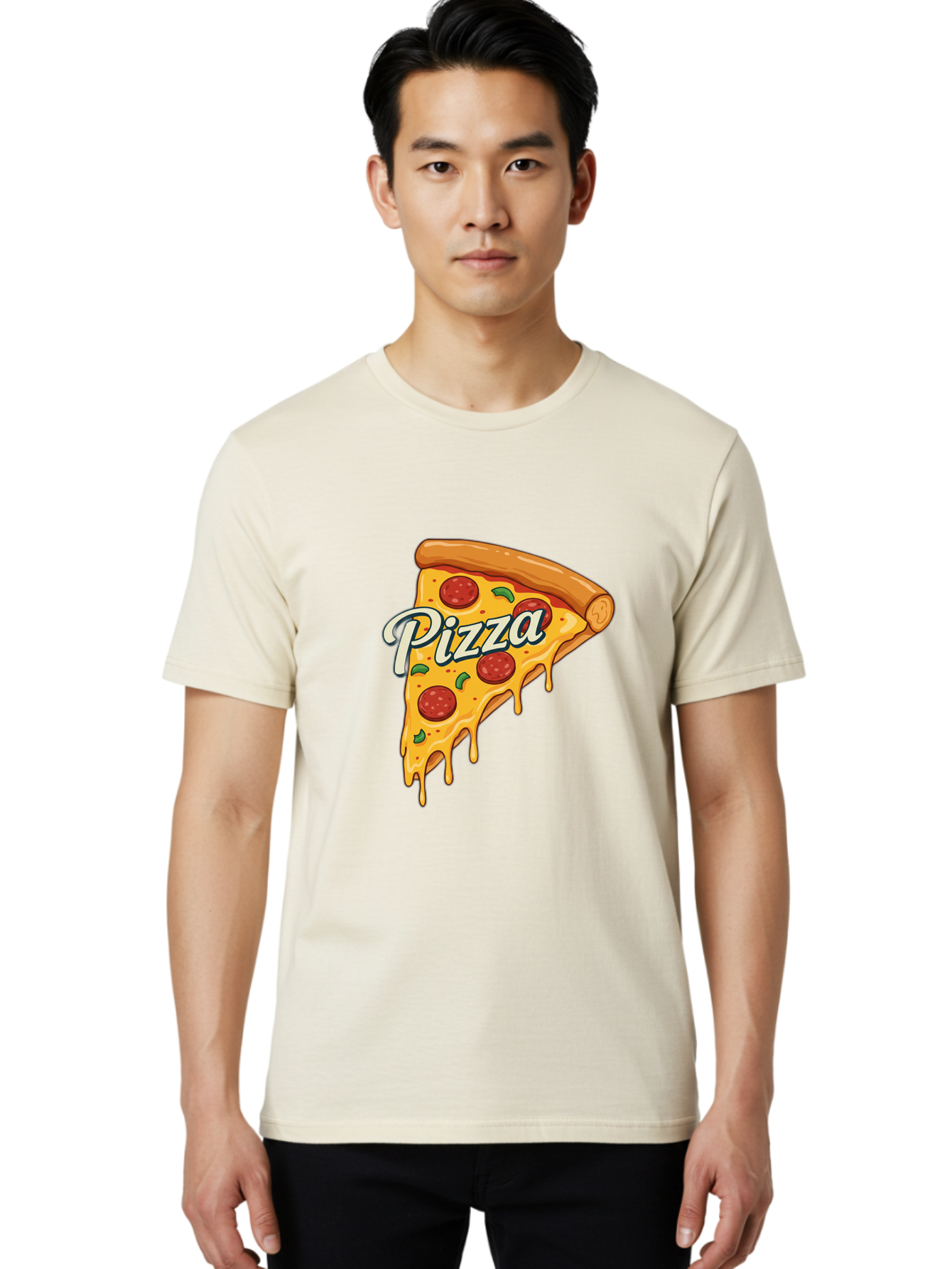 Pizza Men'S Graphic Tee, 100% Cotton, Comfortable Casual Summer Wear, Machine Washable, Cheesy Pizza Slice, Pepperoni Pizza, Melted Cheese, Green Peppers, Pizza Toppings, Italian Food, Delicious Pizza Bac320