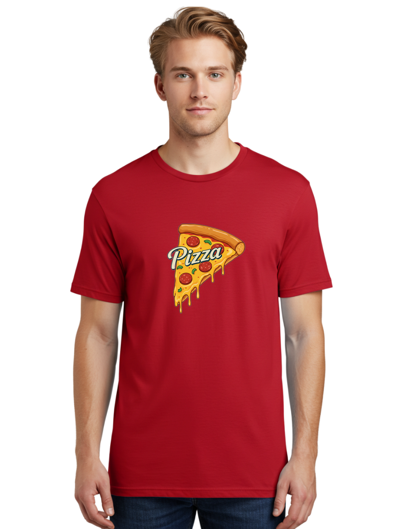 Pizza Men'S Graphic Tee, 100% Cotton, Comfortable Casual Summer Wear, Machine Washable, Cheesy Pizza Slice, Pepperoni Pizza, Melted Cheese, Green Peppers, Pizza Toppings, Italian Food, Delicious Pizza Bac320