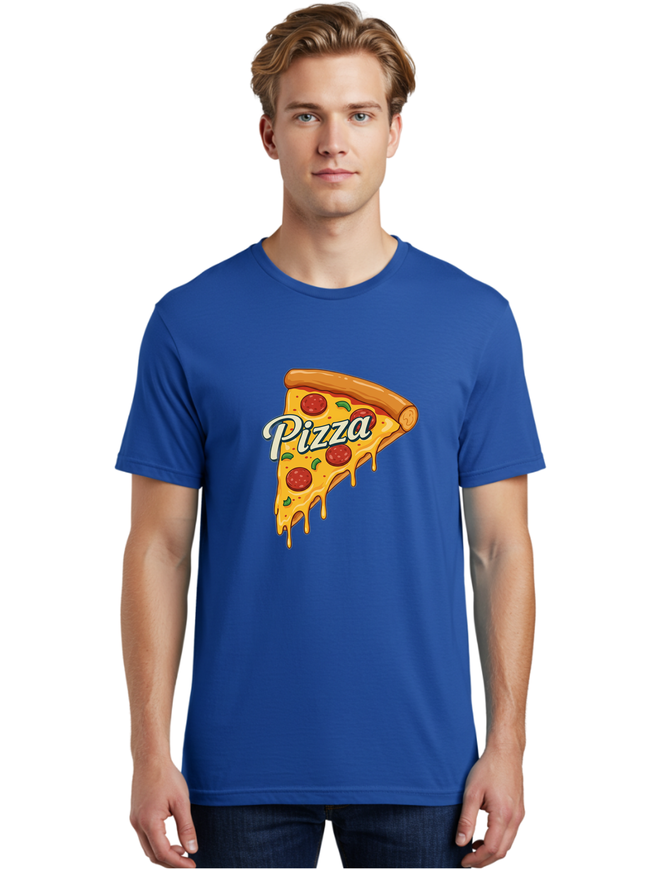 Pizza Men'S Graphic Tee, 100% Cotton, Comfortable Casual Summer Wear, Machine Washable, Cheesy Pizza Slice, Pepperoni Pizza, Melted Cheese, Green Peppers, Pizza Toppings, Italian Food, Delicious Pizza Bac320
