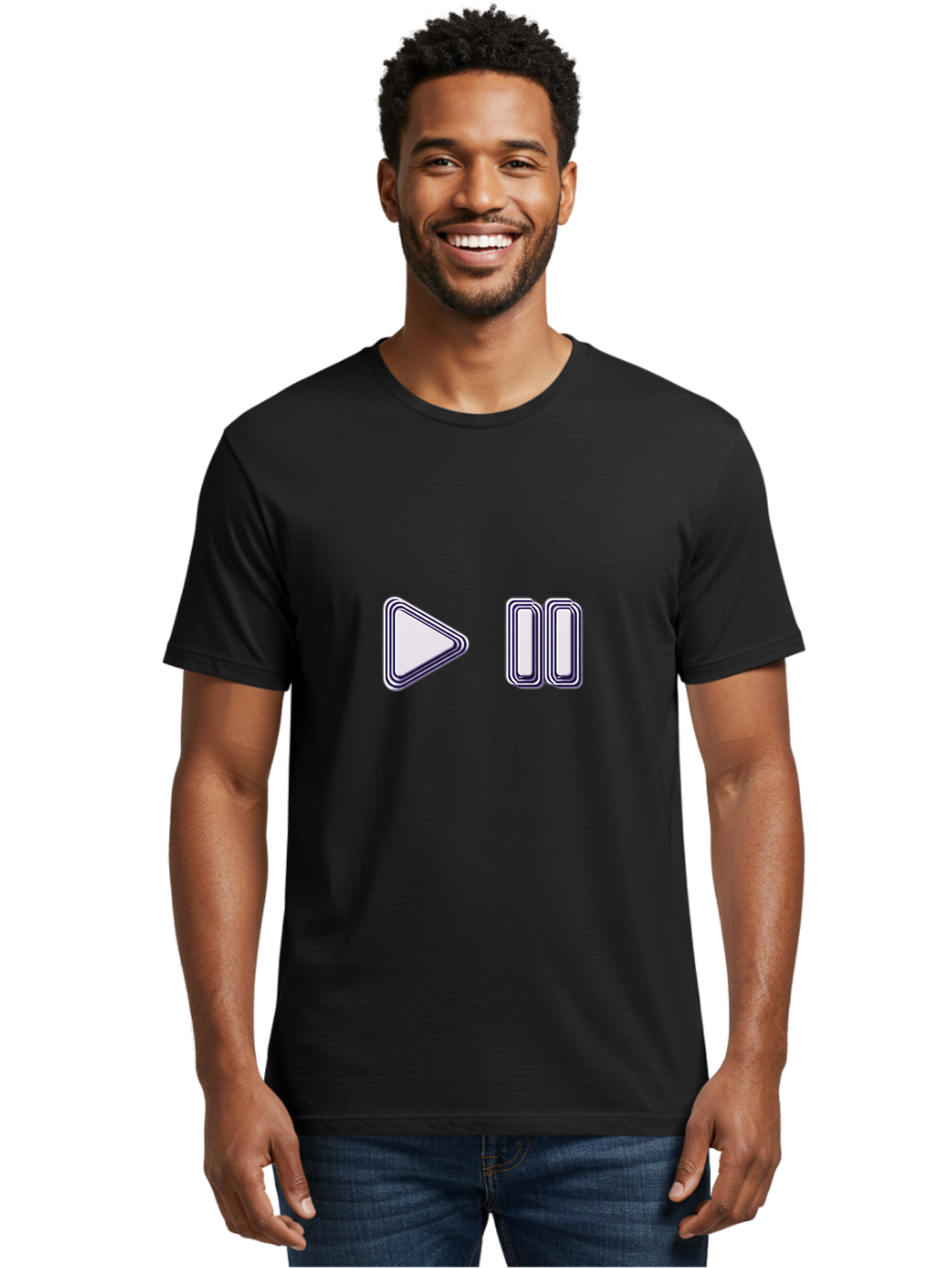 Play-And-Pause Men'S Graphic Tee, 100% Cotton, Comfortable Casual Summer Wear, Machine Washable, Play Button, Pause Button, Media Controls, Video Controls, Music Controls, User Interface, Ui Elements, Control Icons Bac322