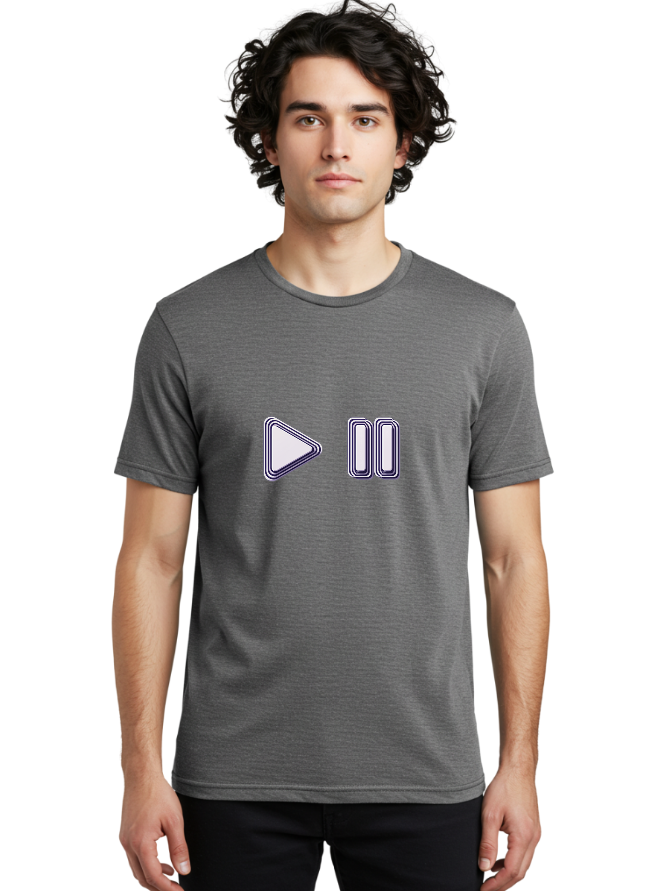 Play-And-Pause Men'S Graphic Tee, 100% Cotton, Comfortable Casual Summer Wear, Machine Washable, Play Button, Pause Button, Media Controls, Video Controls, Music Controls, User Interface, Ui Elements, Control Icons Bac322