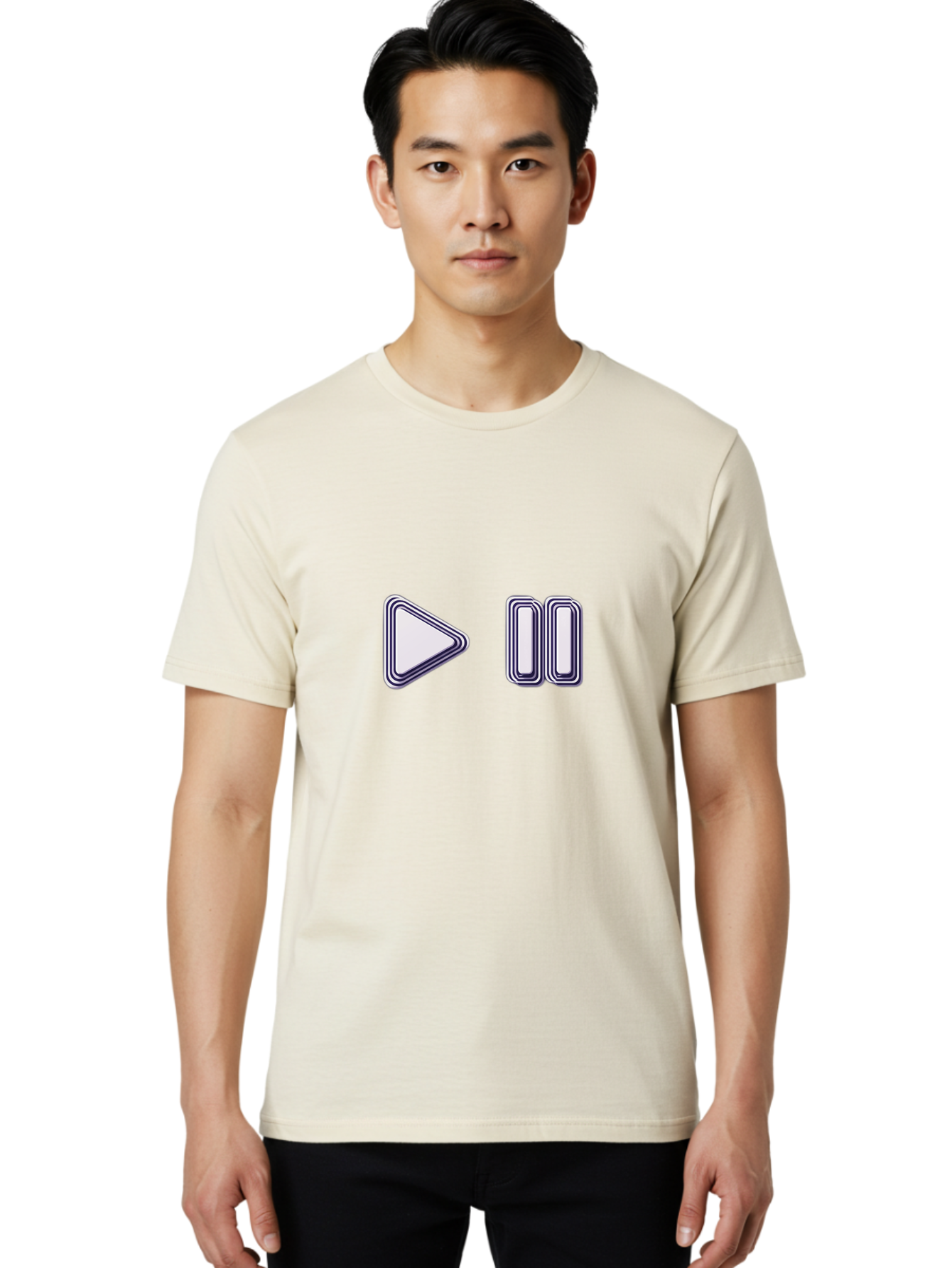 Play-And-Pause Men'S Graphic Tee, 100% Cotton, Comfortable Casual Summer Wear, Machine Washable, Play Button, Pause Button, Media Controls, Video Controls, Music Controls, User Interface, Ui Elements, Control Icons Bac322