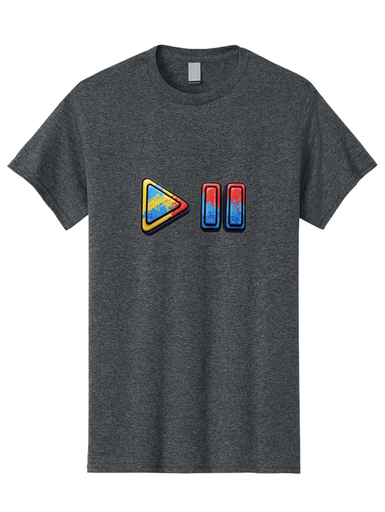Play-Button-And-Skip-Buttons Men'S Graphic Tee, 100% Cotton, Comfortable Casual Summer Wear, Machine Washable, Play Button, Media Controls, Video Player, Glitch Art, Distorted Graphics, Abstract Shapes, Vibrant Colors, Button Icons, Bac324