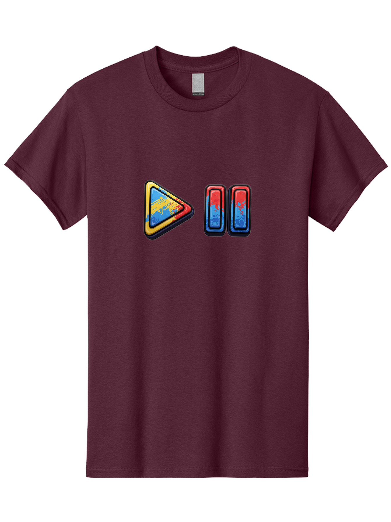 Play-Button-And-Skip-Buttons Men'S Graphic Tee, 100% Cotton, Comfortable Casual Summer Wear, Machine Washable, Play Button, Media Controls, Video Player, Glitch Art, Distorted Graphics, Abstract Shapes, Vibrant Colors, Button Icons, Bac324